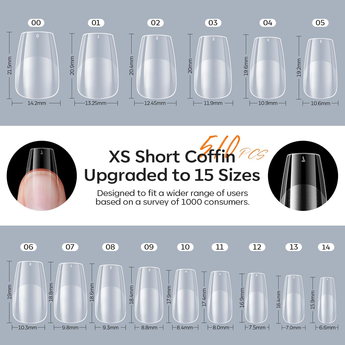 modelones X Nail Gel Kit Short Coffin,510Pcs Fake Nails 15Sizes, 9-in-One Glue Prep Dehydrator & Mini U V Light Clipper, Pre-shaped Half Matte Press on Short Coffin Tips for DIY Salon