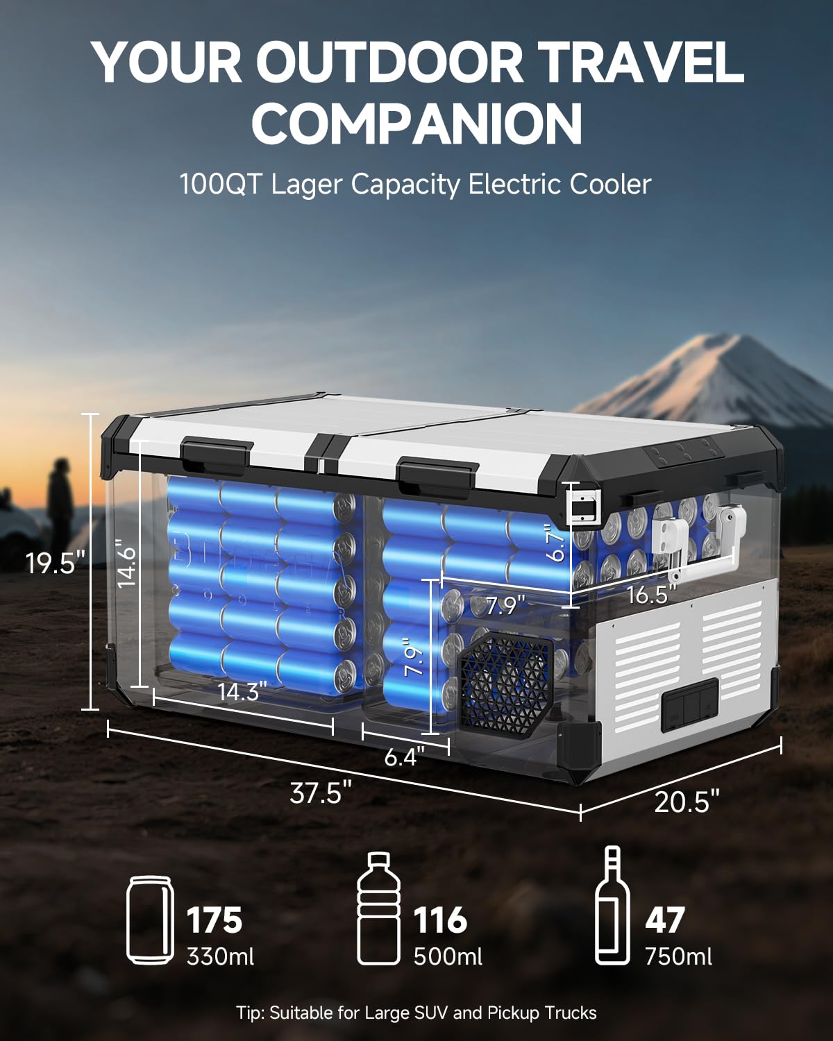 BODEGA COOLER 12 Volt Car Refrigerator, 100Quart (95L) Dual Zone Car Fridge APP Control, Portable Freezer, -4℉-68℉ RV Electric Cooler 12/24V DC &100-240V AC for Outdoor, Camping, Travel