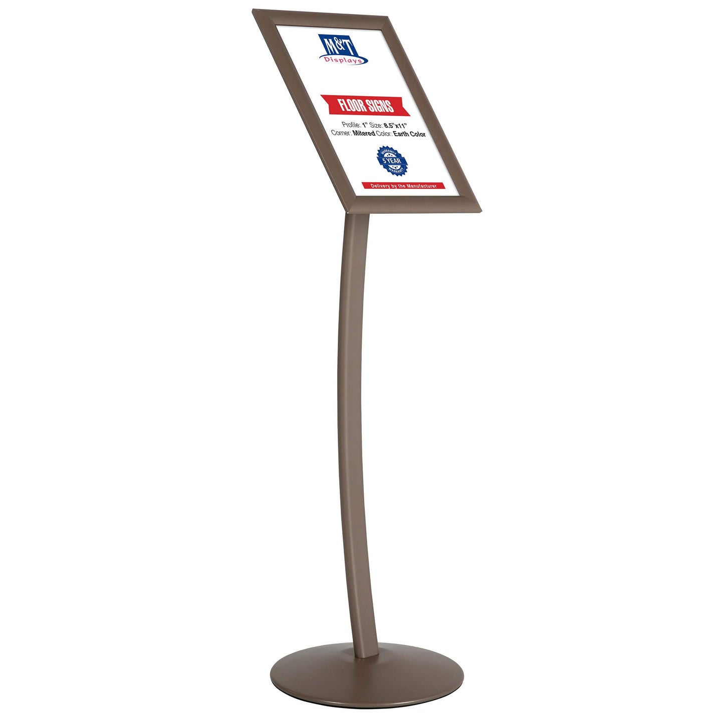 M&T Displays Curved Menu Board, 11x17 Pedestal Sign Holder Earth Color Floor Standing Aluminum Front Loading Easy Open Poster Message Advertisement Holder For Restaurant Cafe Hotel