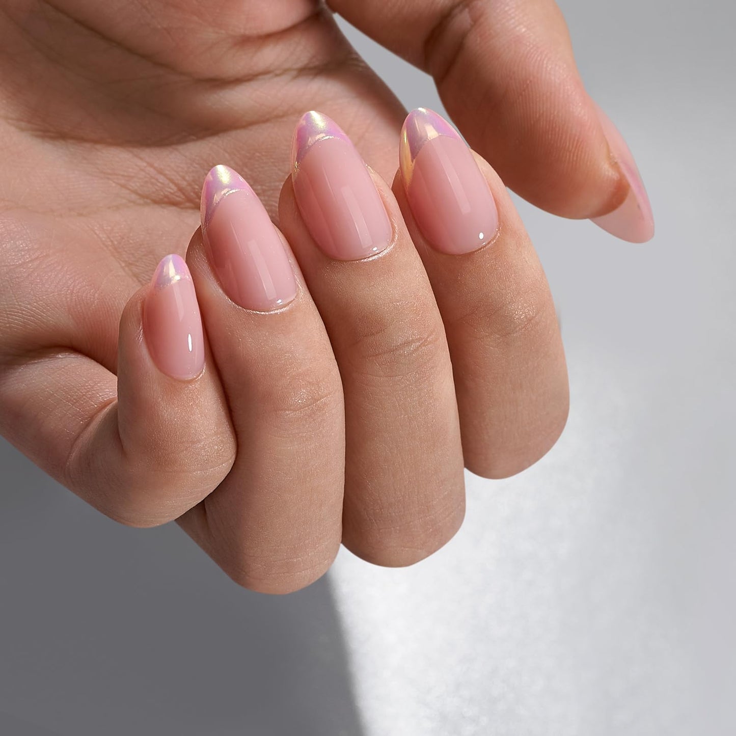 BTArtbox Almond Press On Nails - French Tip Press On Nails, Supremely Fit & Natural Glue On Nails with Nail Glue, Reusable Stick On Nails Soft Gel Fake Nails Kit, Morning Coffee & Dazzling Pink