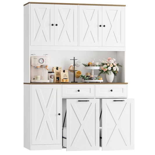 HOSTACK 71"H Kitchen Trash Can Cabinet, 12.5 Gallon Double Pull Out Garbage Can Hutch Cabinet with Trash Bin Storage Holders, 47" Wide Kitchen Pantry with Hidden Garbage Storage for Dining Room, White