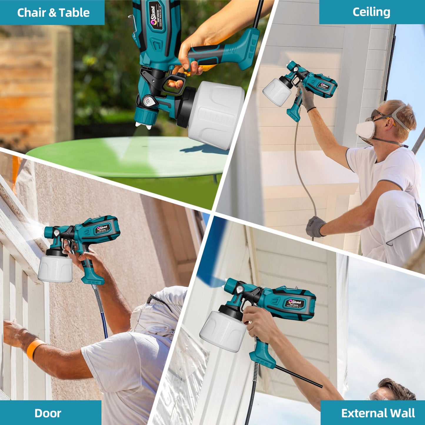 Paint Sprayer, 850W HVLP Spray Gun with 1400ml Detachable Container, Electric Paint Sprayers with 4 Nozzles & 2 Patterns - Portable Spray Guns Perfect for Fences, Sheds, Walls, Garden