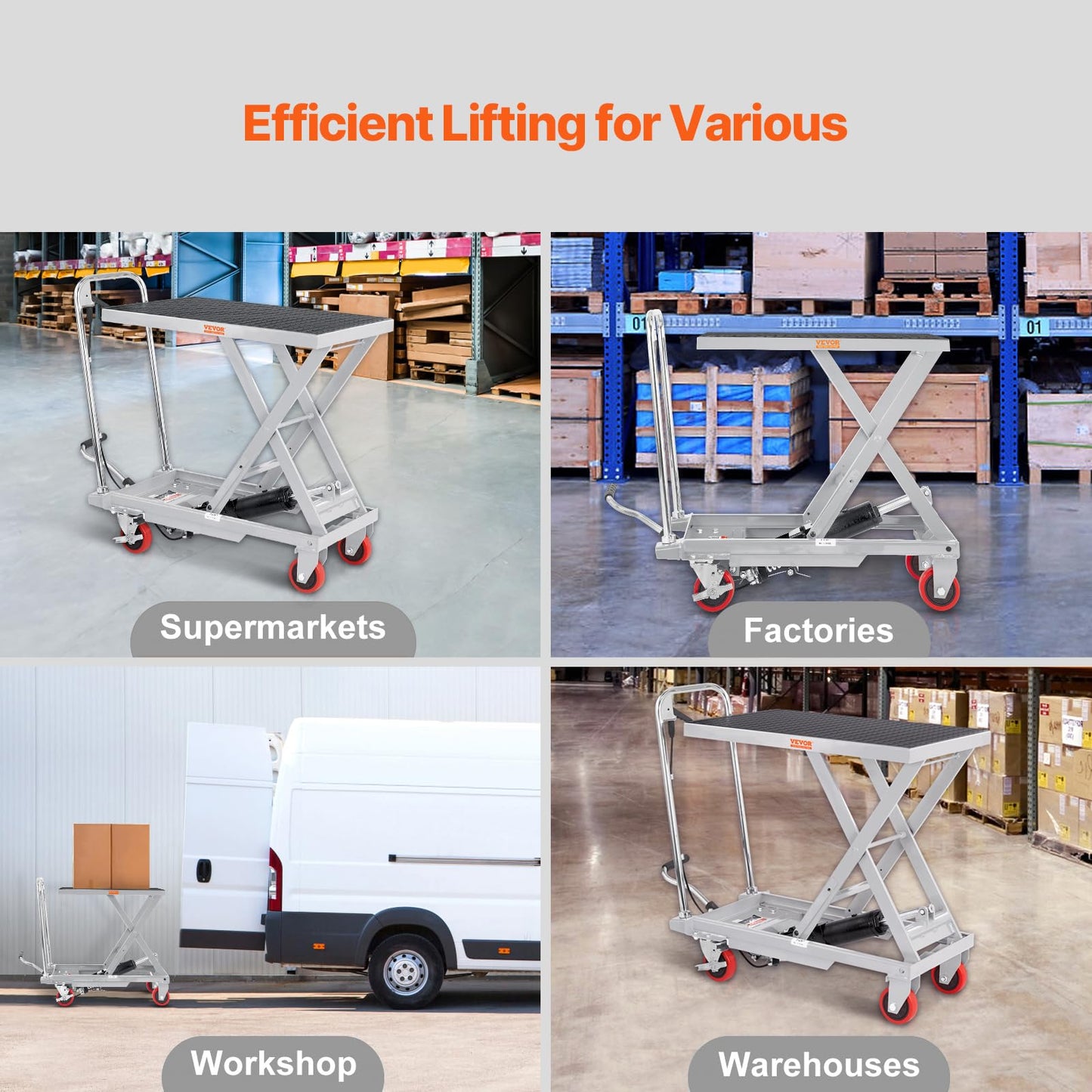 VEVOR Hydraulic Lift Table Cart, 500lbs Load Capacity 28.5 Inch Lifting Height, Manual Single Scissor Lift Table with 4 Wheels and Non-Slip Pad, Alloy Steel, Gray