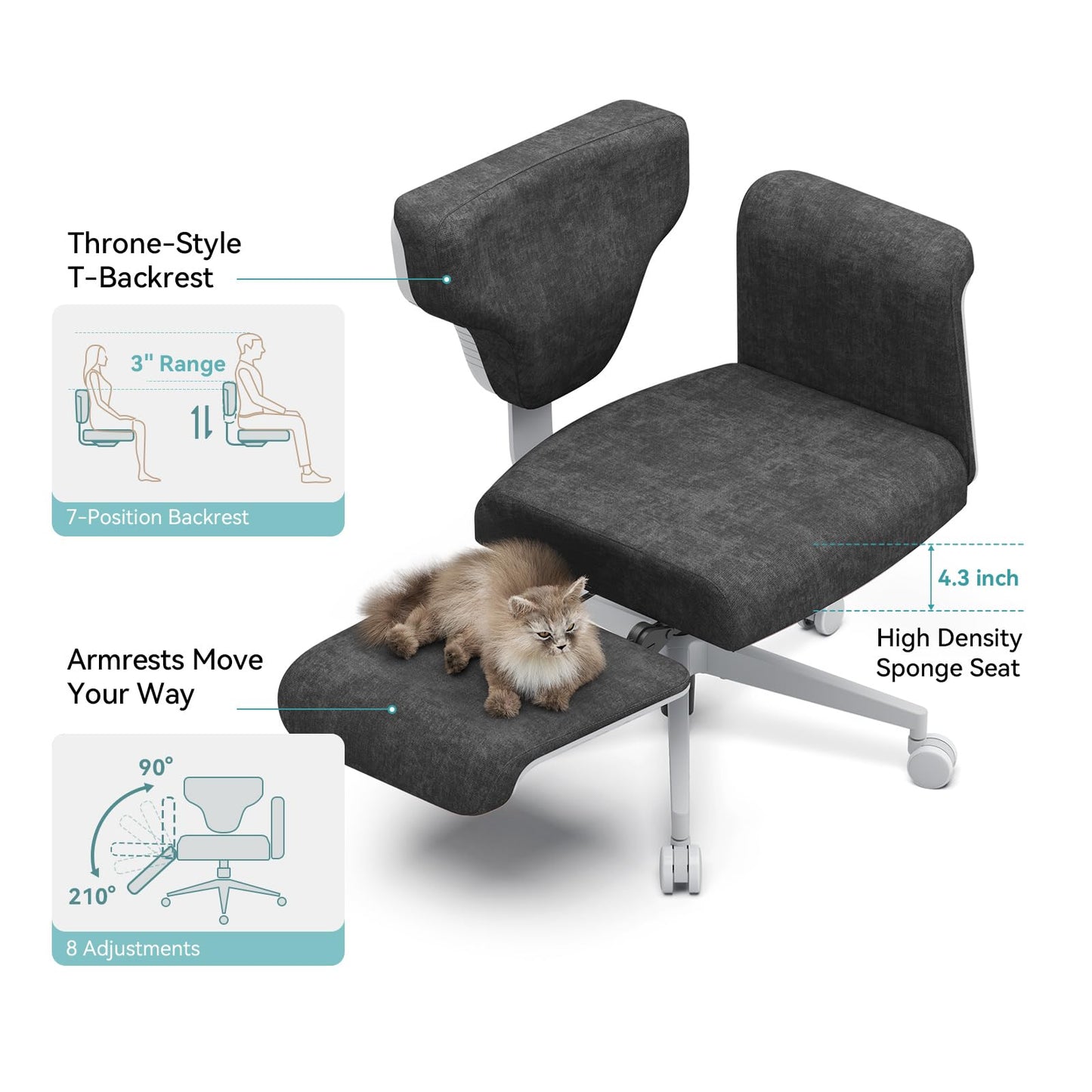 Newtral Criss Cross Chair with Wheels & Armrests, Ultimate Cross Legged Office Chair with Hidden Tray, Multi-Position Recliner Vanity, Ideal for Home Office, Bedroom (Criss Cross Chair, Dark Grey)
