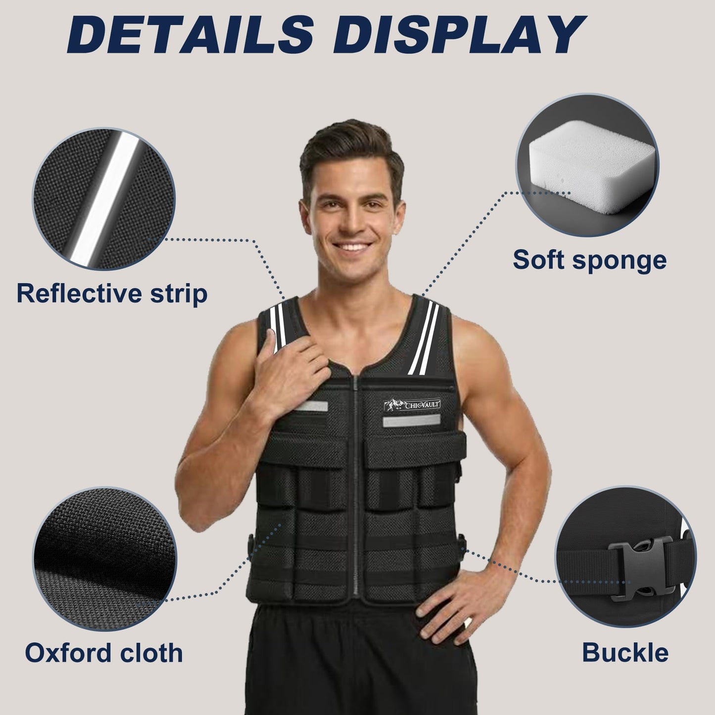 CHICVAULT Adjustable Weighted Vest for Men Women (2-40LB),Soft Silicone Counterweight-providing a snug,comfortable fit,Removable & No-Bounce Design, Rucking, Running, Strength Training, Gym, with Reflective Strip(2-40LB)
