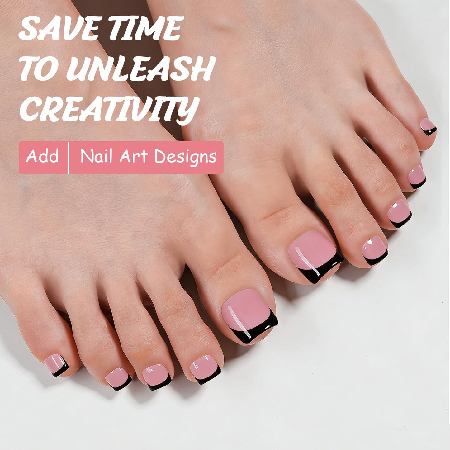 216pcs French Tip Press on Toenails Short Square，OPkssnails Pink Toe Nail Press On, Pre-Designed Soft Gel Toe Nail Tips, Soak off Acrylic Fake Toe Nail