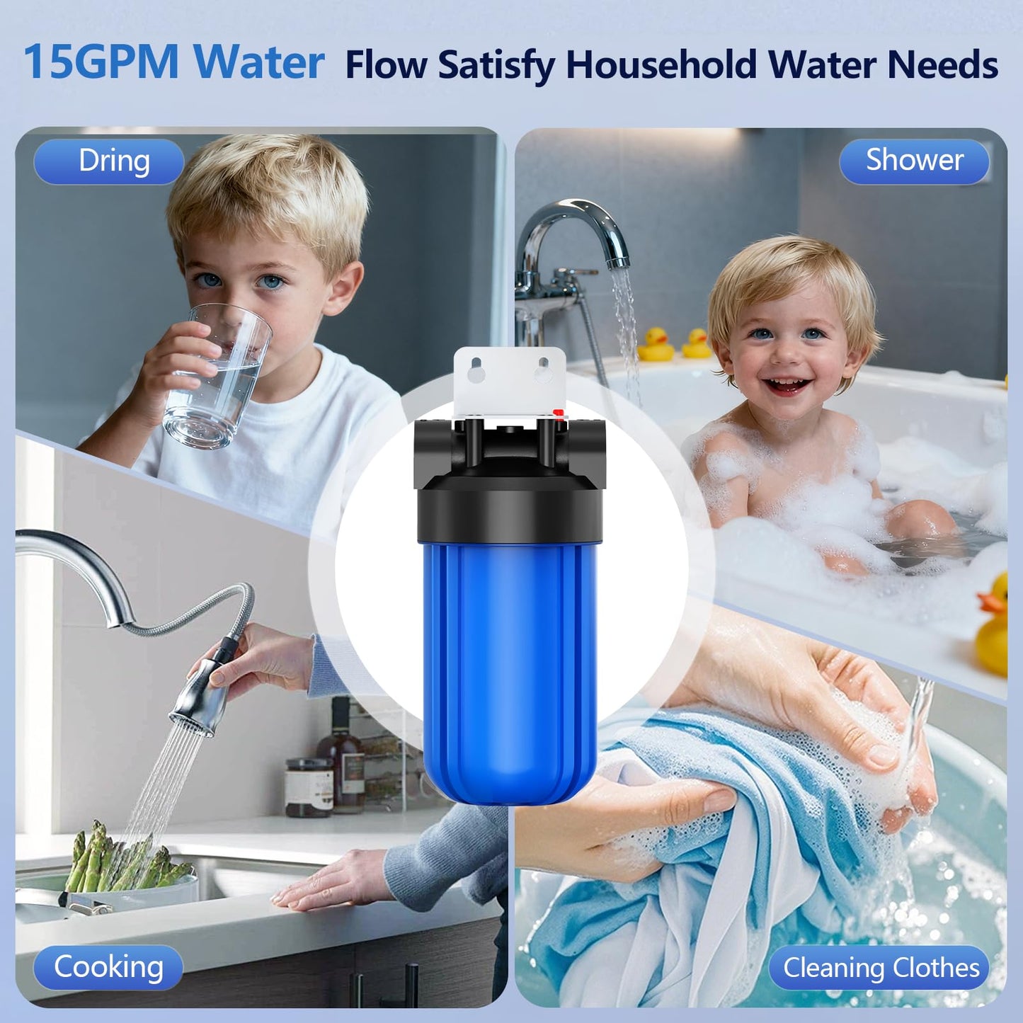 Anti Scale Whole House Water Filter System, Pipeline Prevent Scale Whole House Water 10" x 4.5" Filter, with 80,000 Gallons Capacit, 1" Inlet/Outlet, Reduces Scale Water Filters