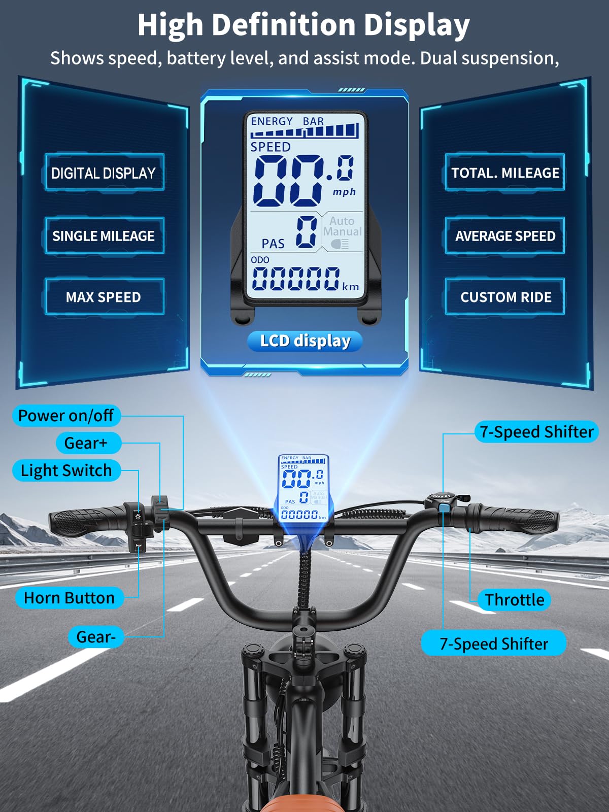 M3 Electric Bike for Adults,Peak 1500W Motor Speed 28MPH Electric Bike,20" Electric Bike Fat Tire,48V 18.2Ah Battery Range 80Miles,With Dual Suspension/Brakes EBike,Passed UL 2849 Certification