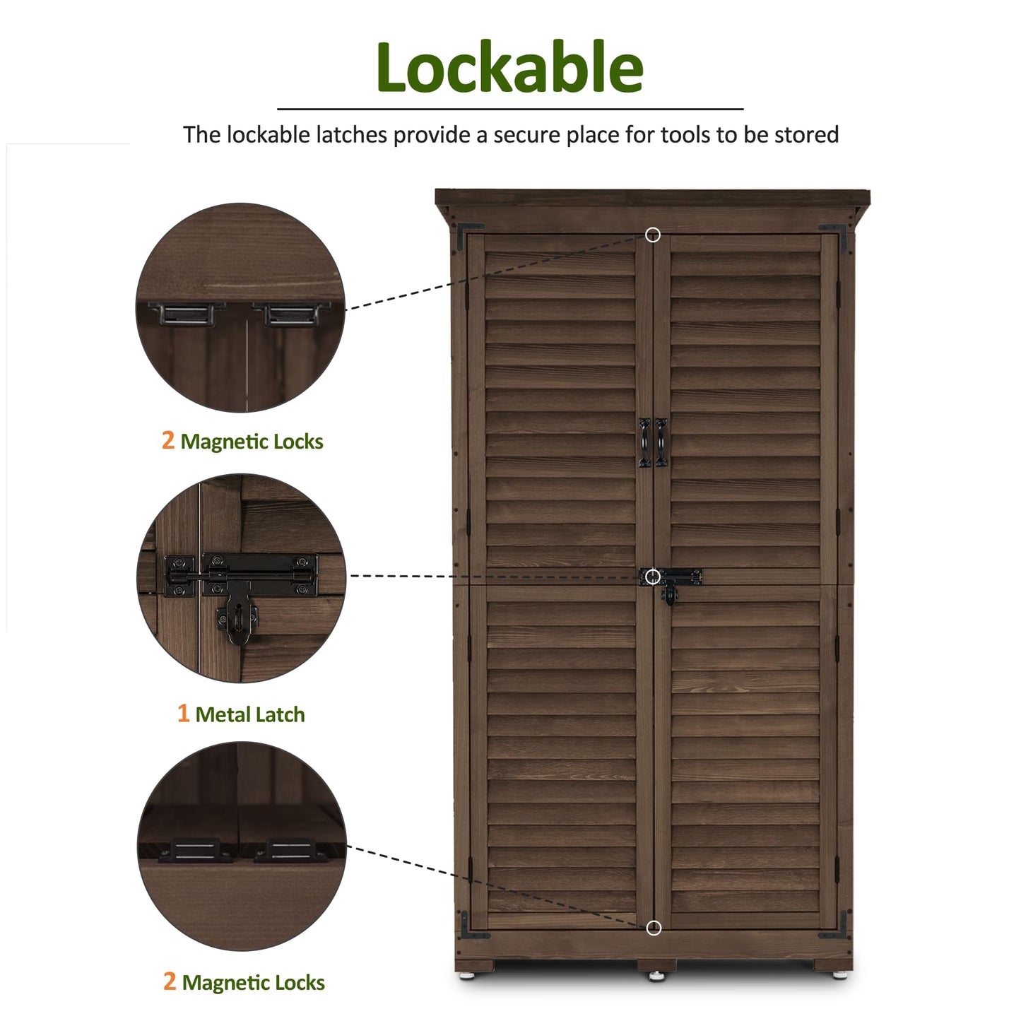 MCombo Outdoor Storage Cabinet, Garden Storage Shed, Outside Vertical Shed with Lockers, Outdoor 63 Inches Wood Tall Cabinet for Yard and Patio 0870 (Brown)