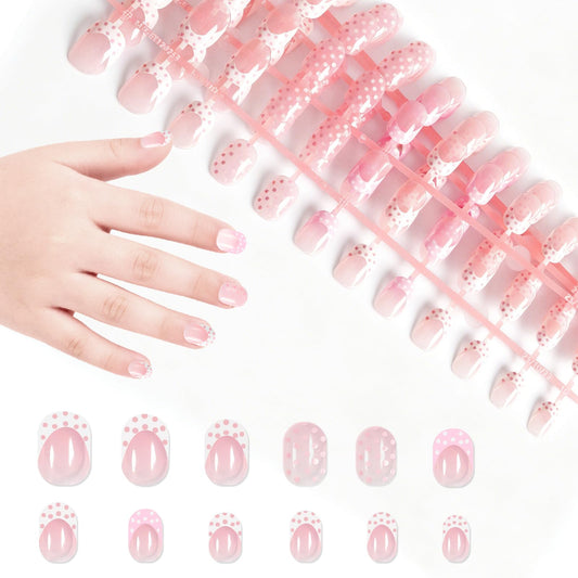 SIUSIO 120pcs 5 Pack Children Acrylic Fake Nails Press on Full Cover Short False Nail Art Kits Set Surprise Gift for Kids Little Girls Women - Polka Dots