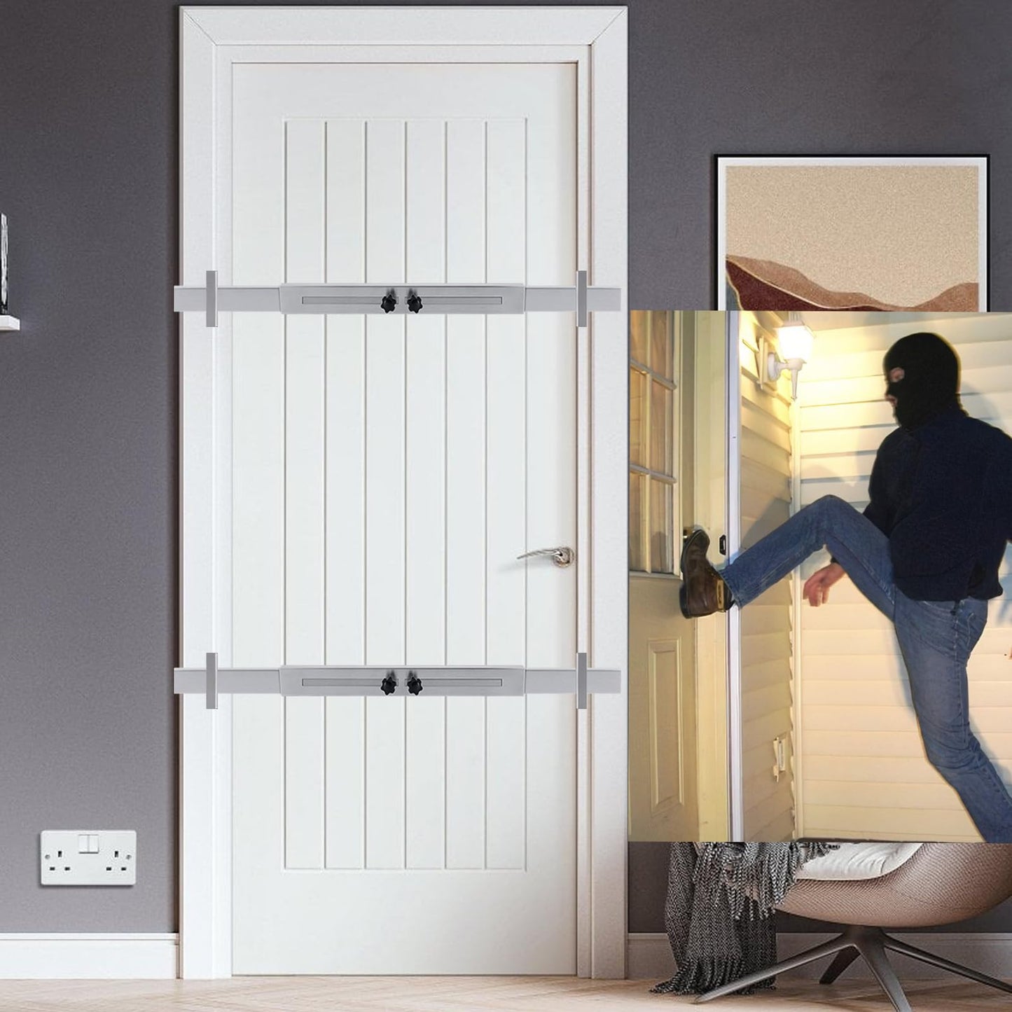 Door Security Door Bar (Stainless Steel 2 Sets) Use as Door Security Bar -Door Reinforcement Lock,Protect The Security of The Entire Door. Fits Doors 30"-39" - Safe Room