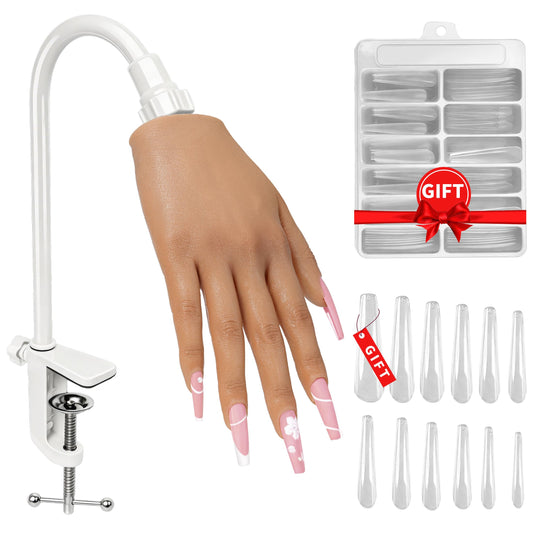 Veikmv Practice Hand for Acrylic Nails,Realistic Silicone Training Hand with Flexible Fingers for Nail Art Practice,Professional Mannequin Hand Model Kit for Gel Polish & Manicure Beginners