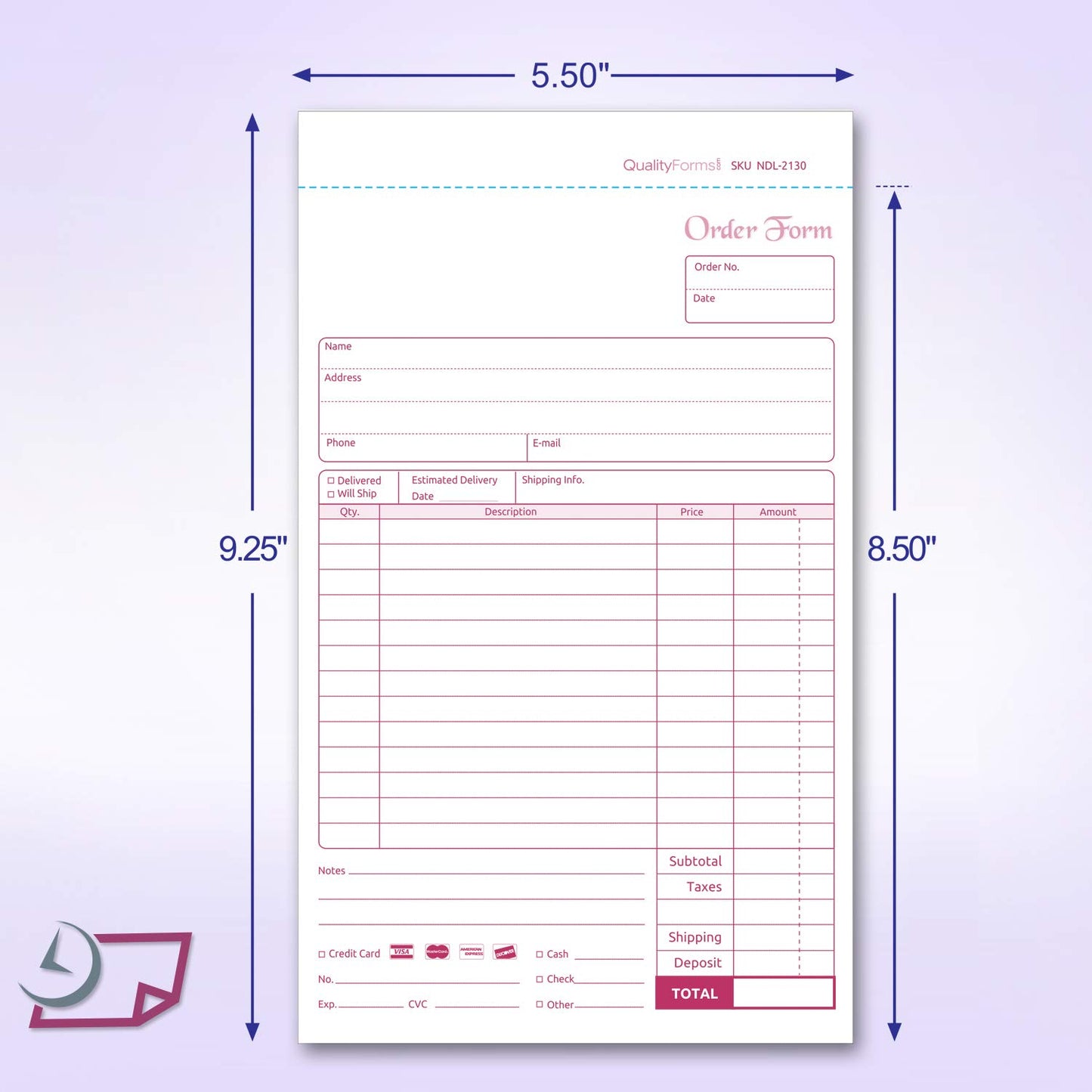 NextDayLabels - NCR Carbonless Order Forms, Bound Wraparound Cover, 50 Sets per Book. (5-1/2 x 8-1/2" - 2 Part)