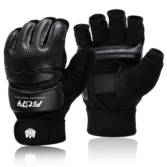 FitsT4 Sports Half Mitts MMA UFC Training Boxing Punch Bag Kickboxing Sparring Grappling Martial Arts Muay Thai Taekwondo Wrist Wraps Support Gloves for Women Men Kids Black L