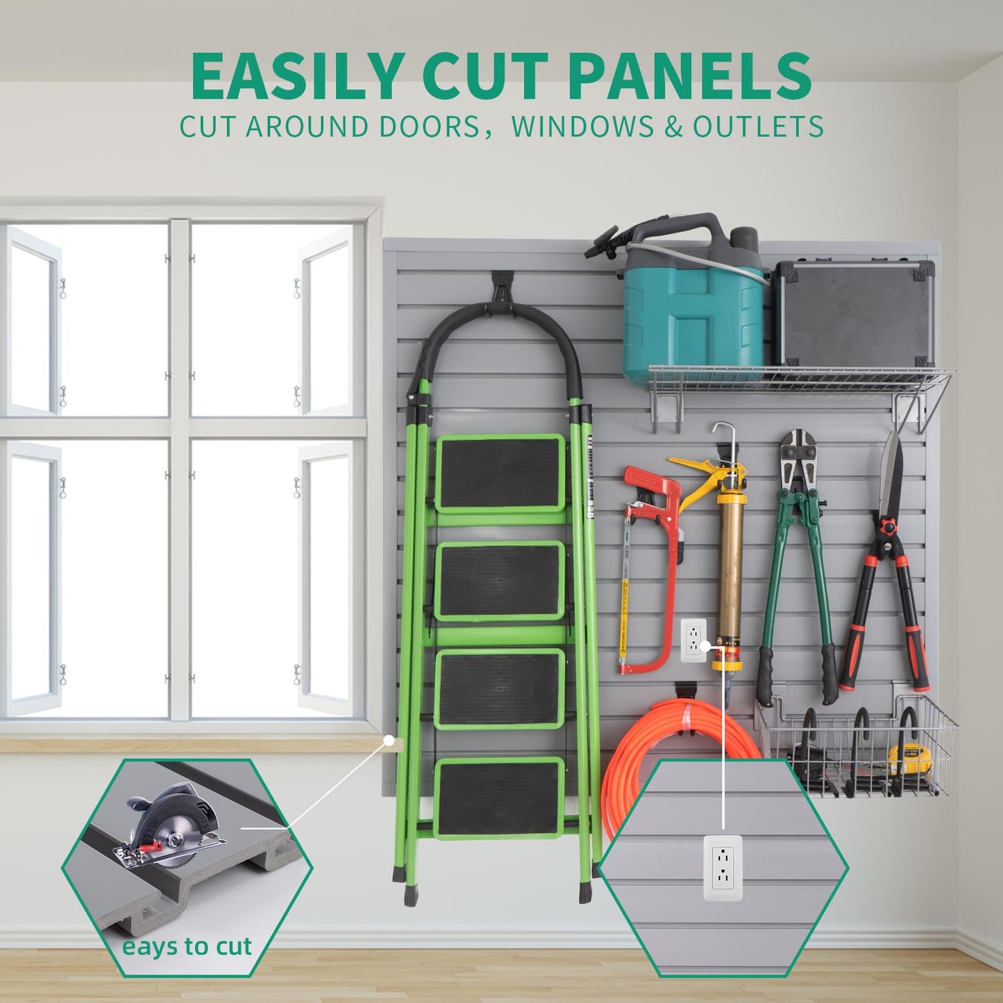 Slat Wall Paneling Garage Slat Wall Storage Systems Grey Slatwall Panels 4'x8' Power Tool Organizer Wall Mount, PVC Garage Storage & Organization Products Slate Board Panel for Retail Display