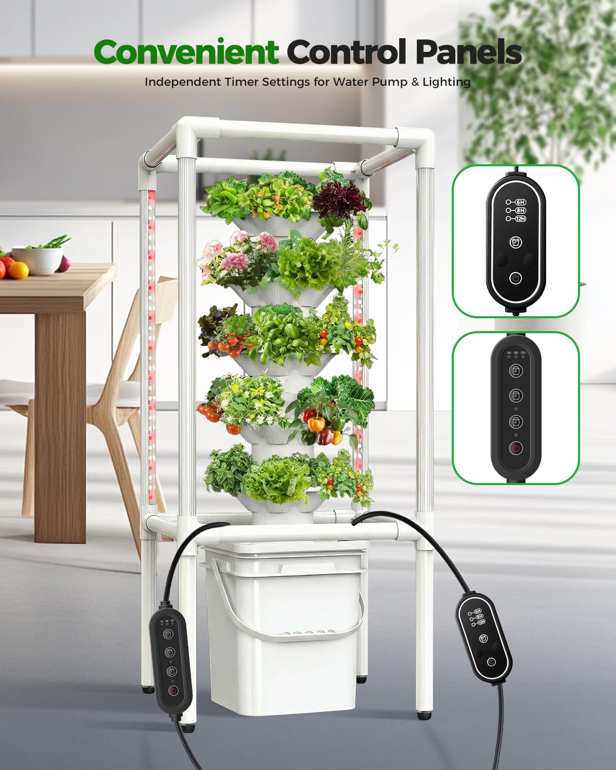 SJZX Hydroponics Growing System, Hydroponic Tower with Full-Spectrum Grow Lights, 5 Tiers Indoor Outdoor Garden Planter, Vertical Home Gardening Germination Kits for Vegetables, Fruits, Herb (25 Pods)