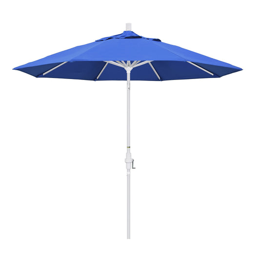 California Umbrella 9' Round Aluminum Market Umbrella, Crank Lift, Collar Tilt, White Pole, Royal Blue Olefin
