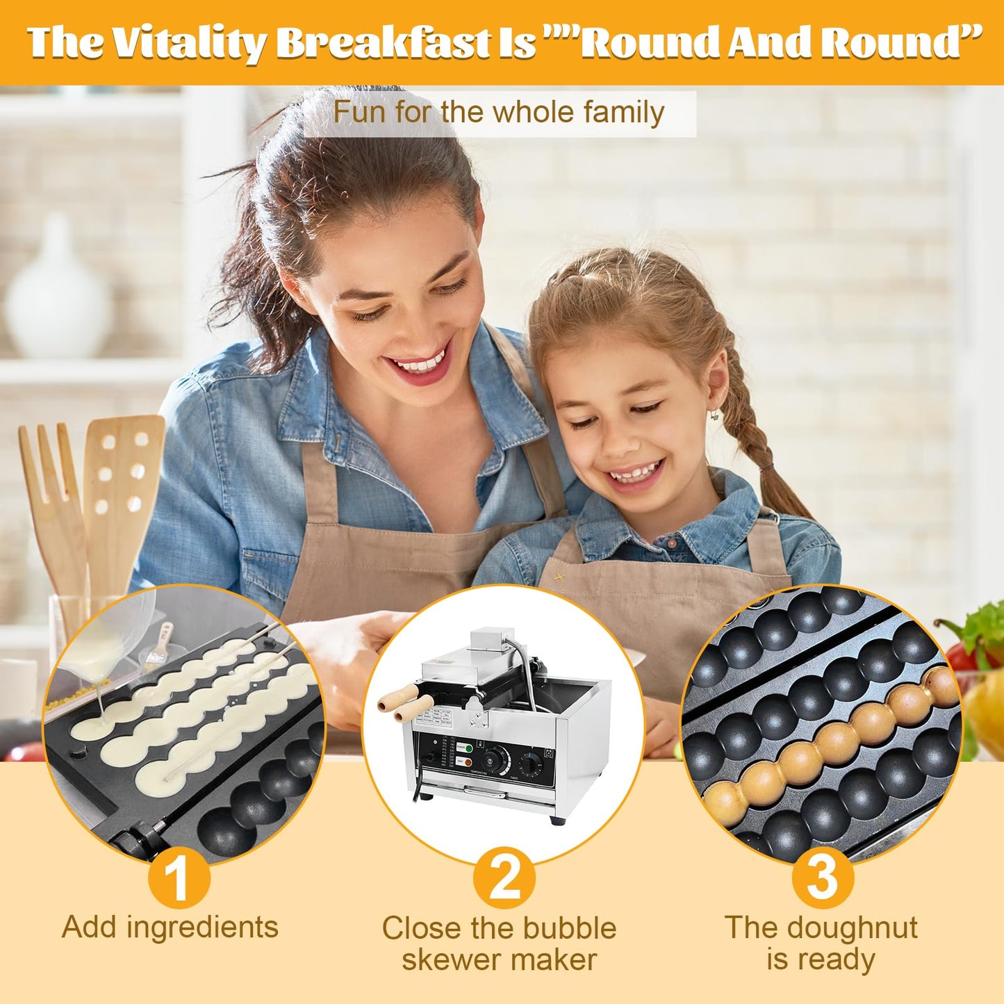 Commercial Bubble Waffle Maker, 1500W Electric Waffle Bites Ball Machine, Mini Nonstick Pancakes Muffins Baking Machine, Popular Snack Equipment For Bakeries, Restaurants