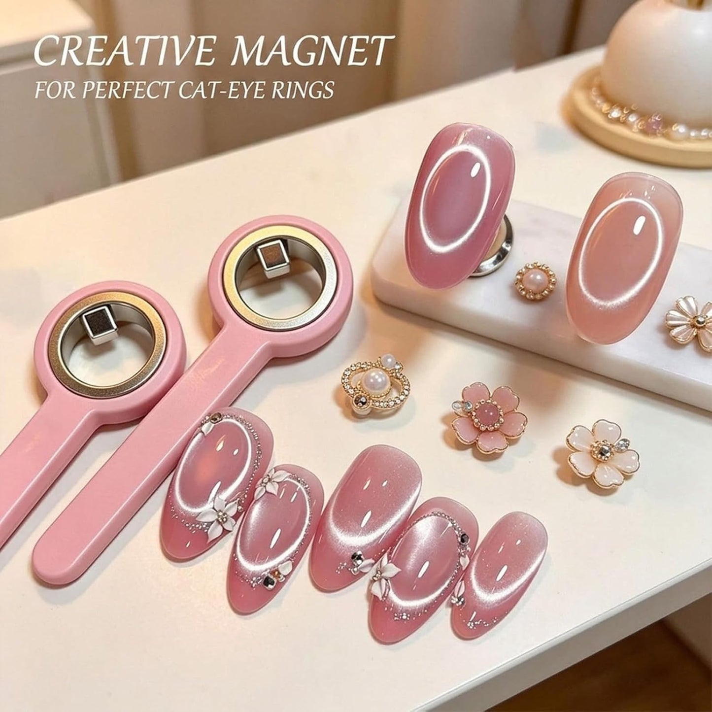 Ring-Shaped Cat Eye Magnet for Nails, Hollow Magnetic Design Circle Cat Eye Magnet for 3D Halo French Tip Nail Art, Home Salon DIY Manicure Tool (3Pcs-Purple)