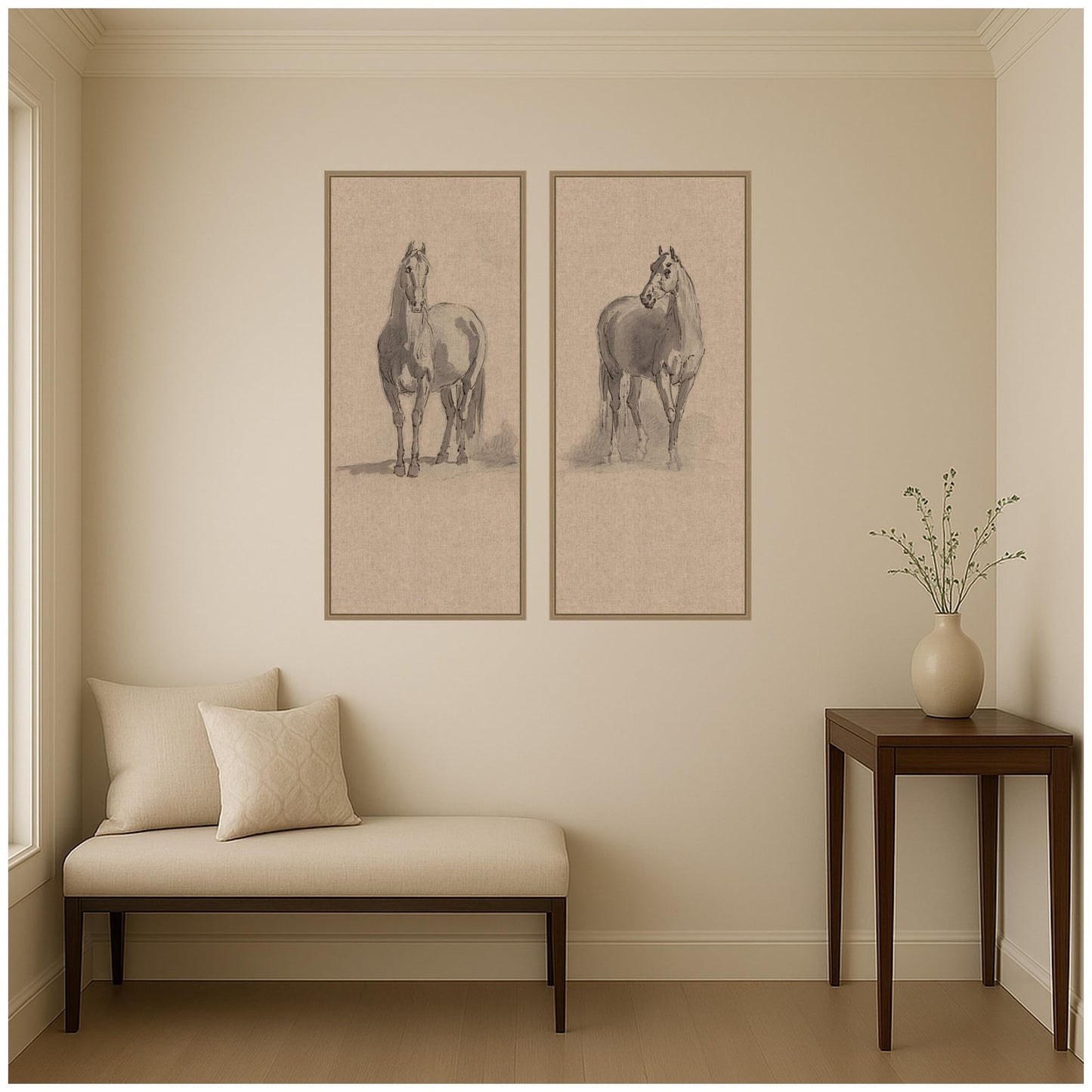 Kate and Laurel Forty Three Studies of Horses and Riders 2 Piece Framed Canvas Wall Art Set by Nostalgia Prints, Sylvie Dark Gold Rustic Farmhouse, Animal Art for Wall Decor