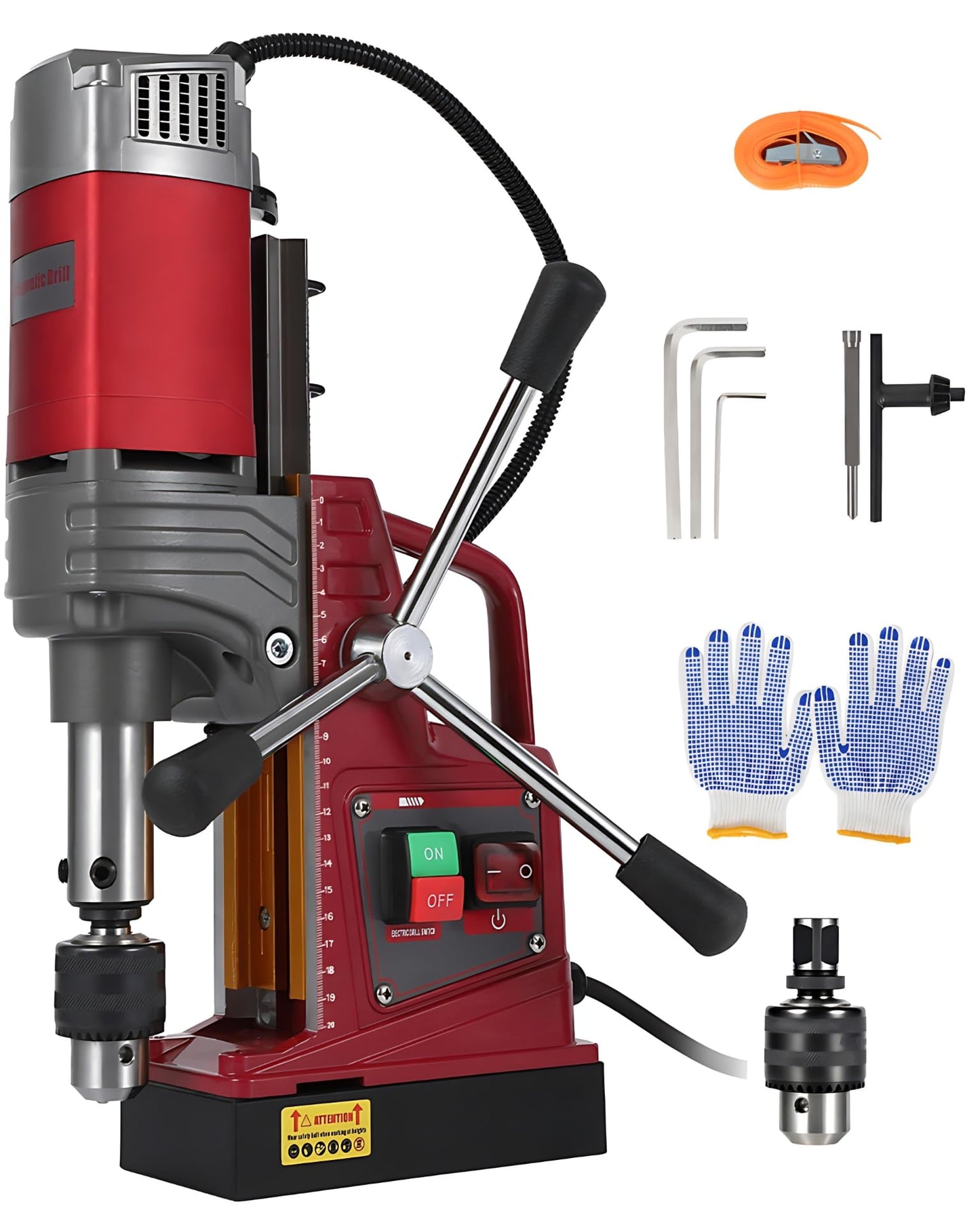 Portable Magnetic Drill Press with Adapter, 1.57" Boring Diameter, 1450W, 820RPM, 13000N, Double Dovetail Guide Electric Mag Drill Kits for Drilling in Metal, Steel, Iron