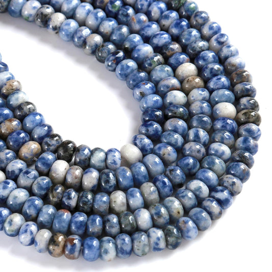 5x8mm 76pcs Natural Stone Blue Sodalite Rondelle Spacer Loose Beads Abacus Disk Stone Round Loose Gemstone Beads for Jewelry Making DIY Bracelet Necklace