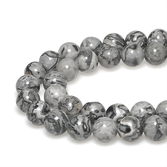 MJDCB AAA Natural Map Stone Beads Gray Picasso Stone Beads for DIY Bracelet Making 15" (6mm)