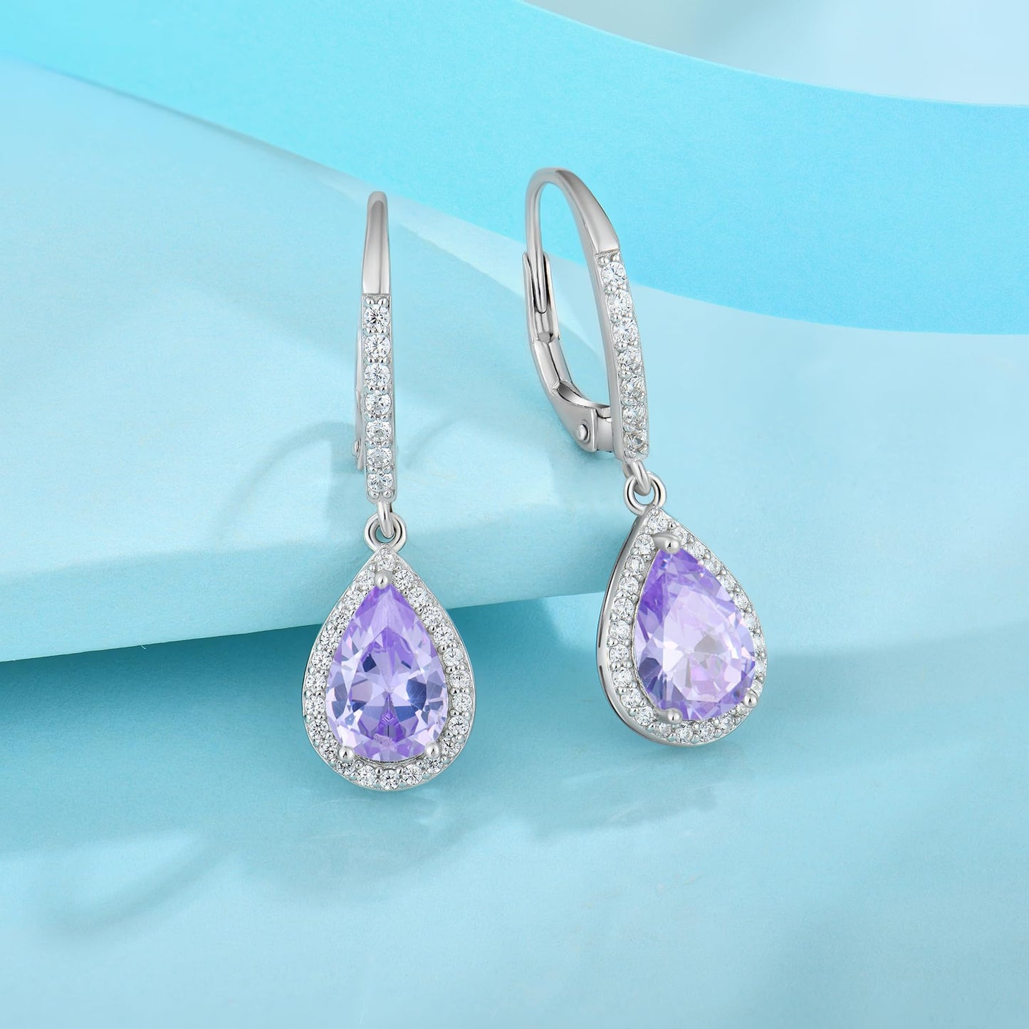 FJ Teardrop Jewelry Set for Women 925 Sterling Silver Alexandrite Necklace and Earrings Set Pear Cut June Birthstone Jewelry Gifts