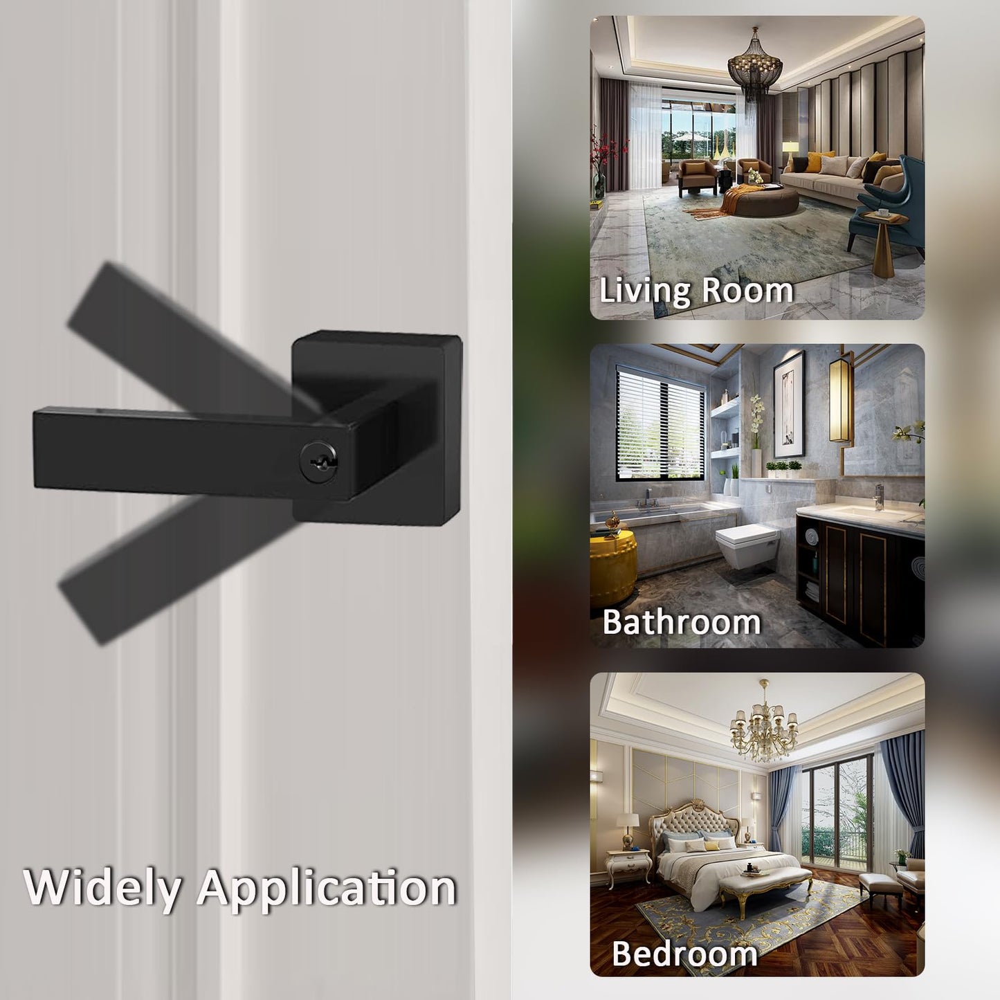 DSJJBLL 5 Pack Matte Black Door Handle Heavy Duty, Different Keys Entry Door Lever, Door Knobs with Lock and Key, Square Door Lever for Bedroom, Bathroom and Front Door