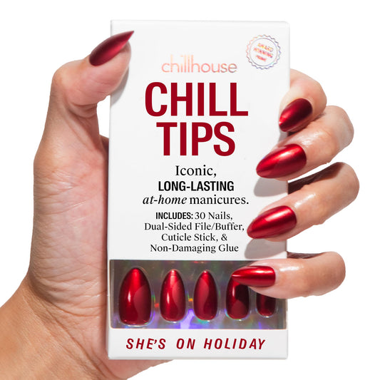 Chillhouse - Chill Tips, Press on Nails Kit - She's on Holiday (Almond) - 30 Nail Shapes & Sizes - Up to 2 Weeks of Wear - Customizable Fit - Reusable - Latina Founded, Women Owned - Beauty, Self Care