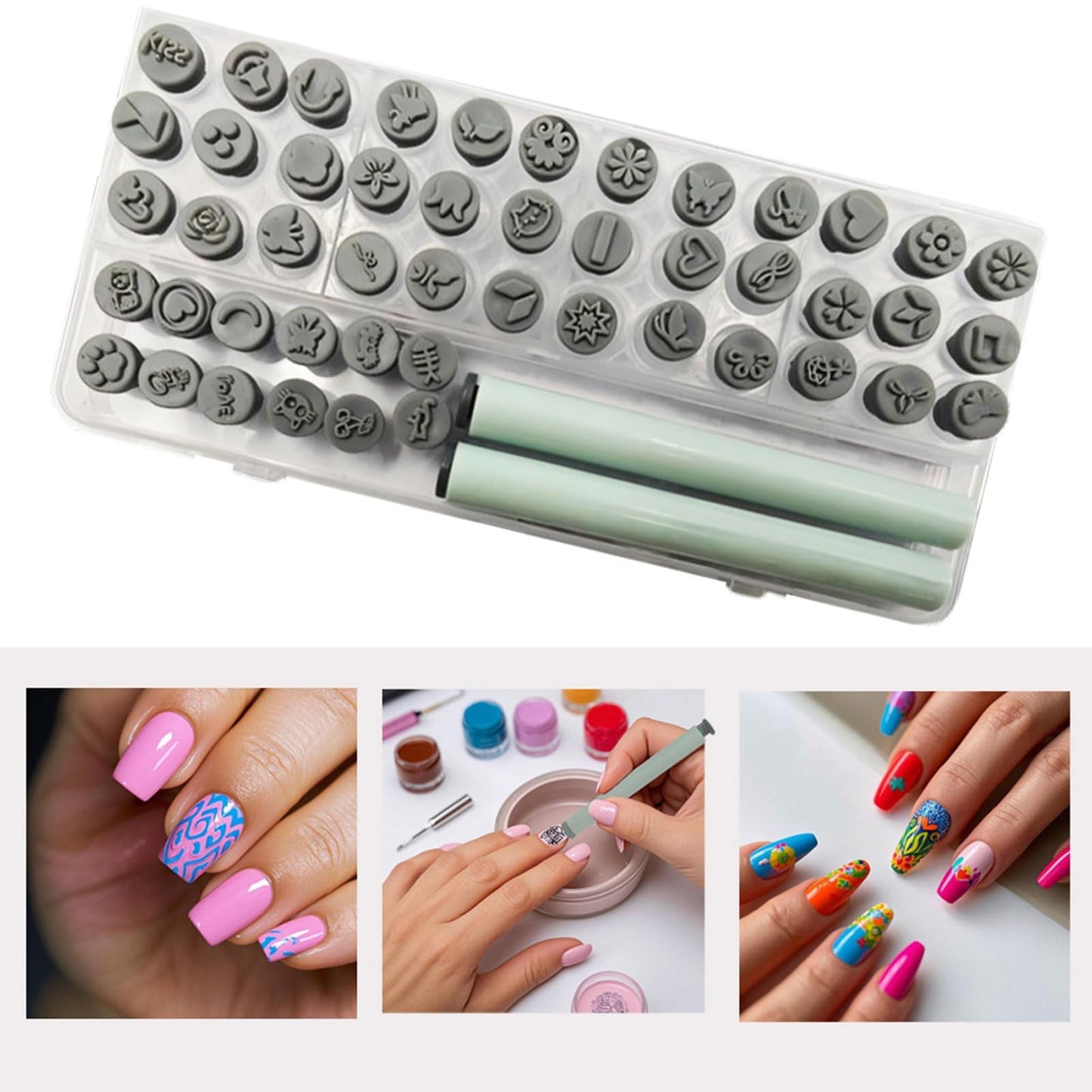 48 Pcs Nail Art Stamp Pens Set with 48 Floral Design Plates - Easy to Use Fingernail Stamper Kit for DIY Manicure, Professional Salon & Home Nail Art Tools for Beginners