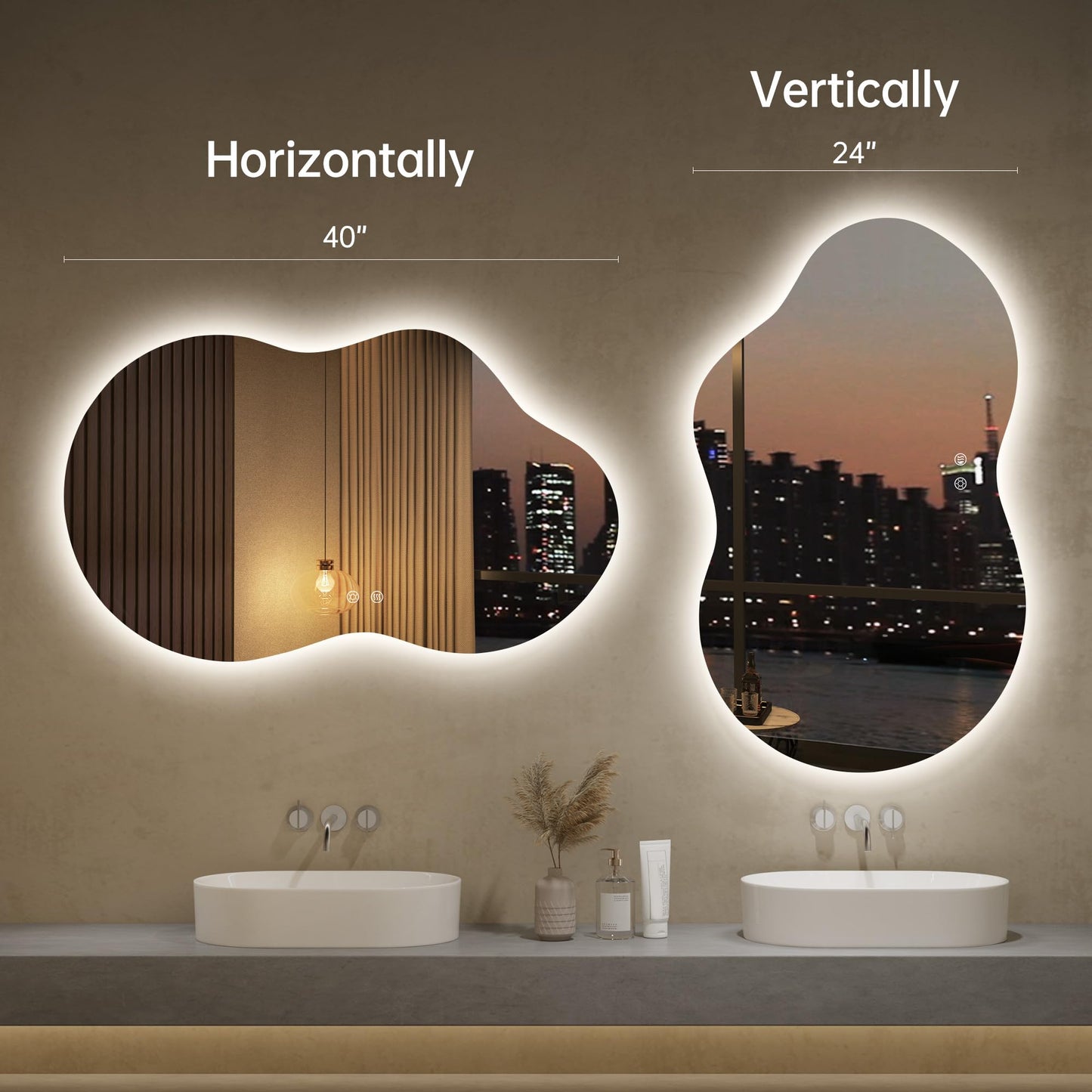 LOVESPEJO Irregular Backlit Mirror Bathroom 40x24 Inch, Asymmetrical Cloud LED Bathroom Mirror with Lights, Fogless, Dimmable, 3 Color Changing, Shatterproof