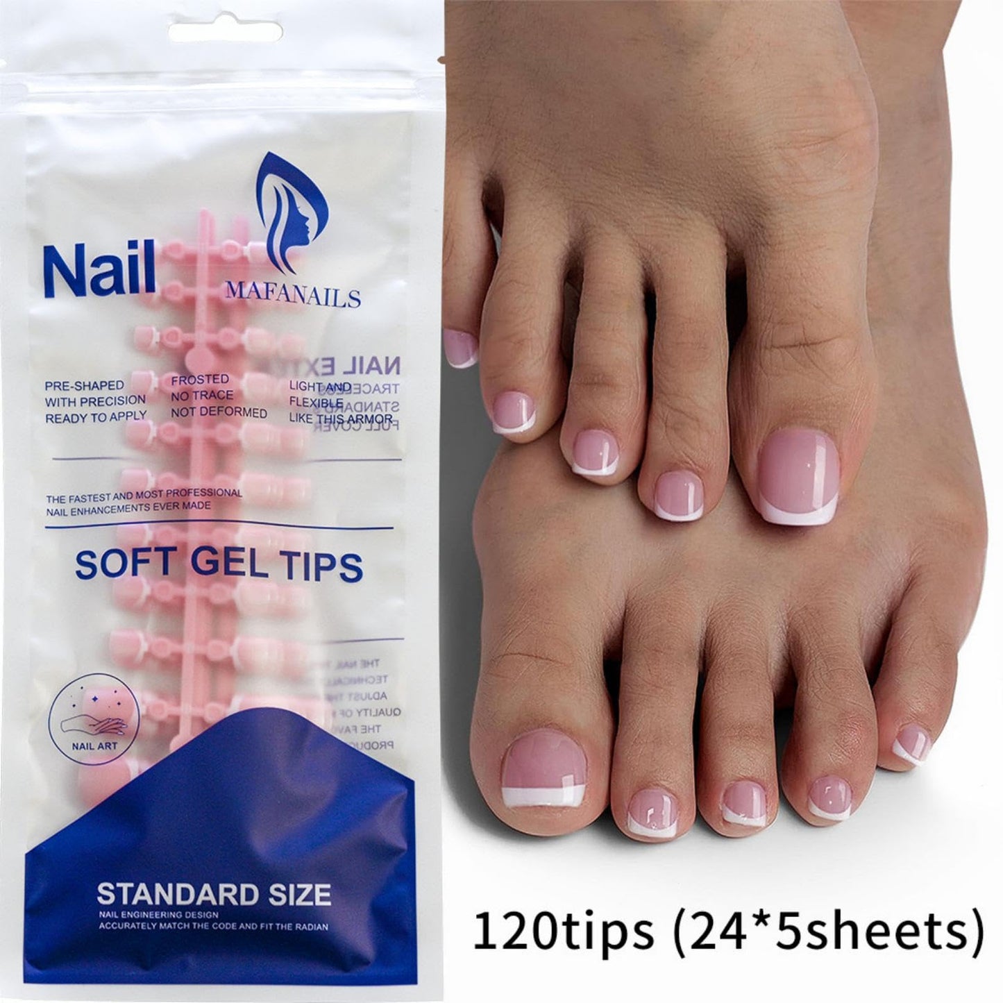 120Pcs Toe Nail Tips - Short White French Tip Toenail Press Ons,Pink Soft Gel Toe Nail Tips, Soak Off Press On Toenails Square Fake Toes for Women Girls Manicure No Glue Stickers 01…