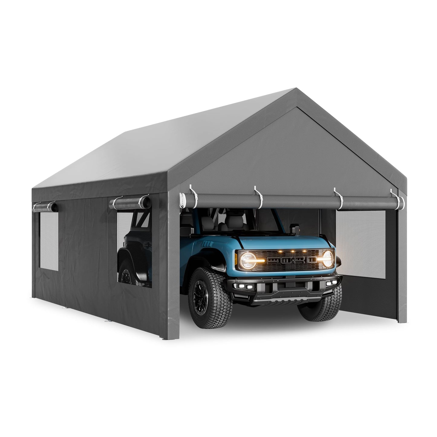Walsunny Carport, 12x20 ft Heavy Duty Carport Canopy with Roll-up Windows, Portable Garage with Removable Sidewalls & Doors, Car Canopy with All-Season Tarp for Car, Truck, Boat