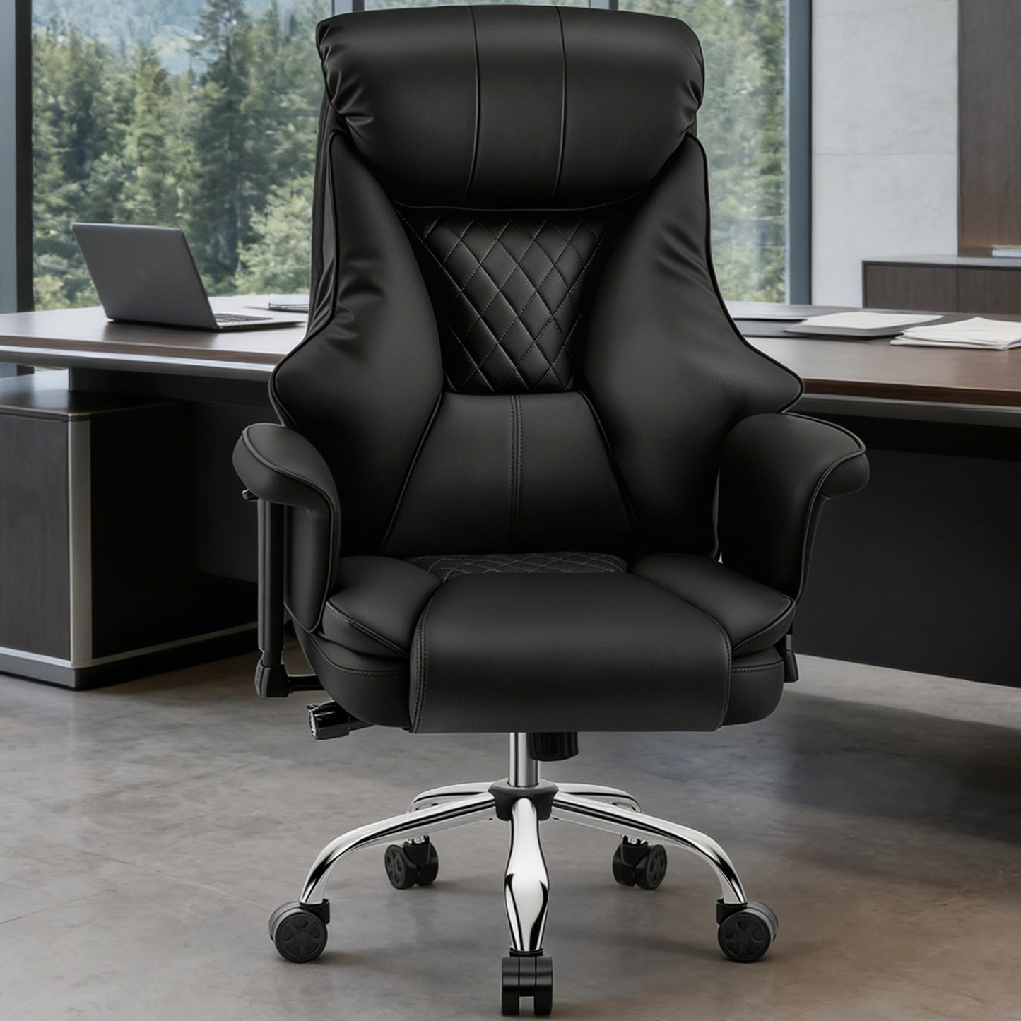 AreShark Big and Tall Office Chair - Executive High Back Leather Office Desk Chair with Adjustable Lumbar Support - Ergonomic Comfortable Heavy Duty Computer Gaming Chair with Padded Arms & Wide Seat