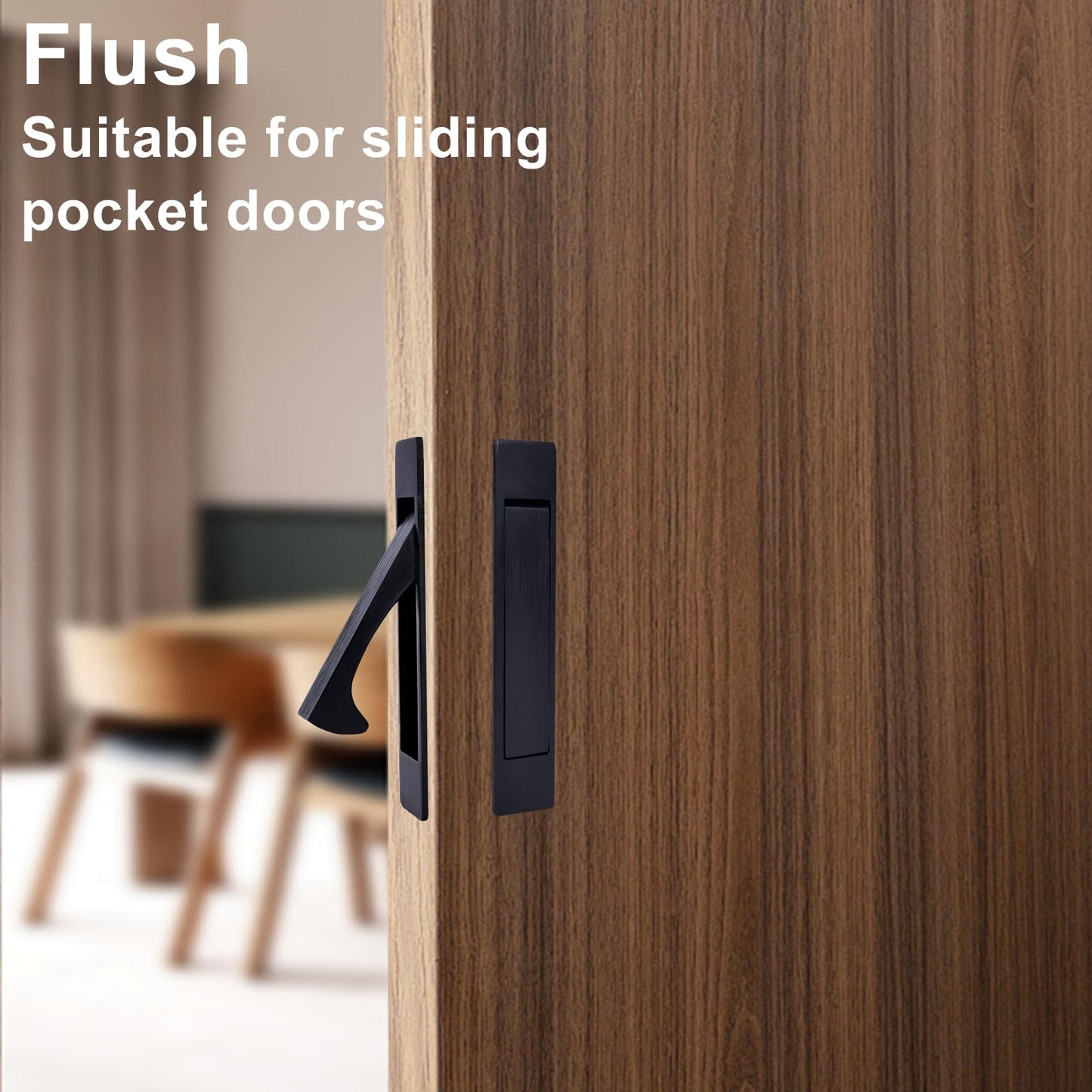 Dontay Pocket Door Privacy Lock with Edge Pull Handle,(Bed/Bath) 2 3/8" Backset,Stainless Steel Recessed 2 Sided,Recessed Knob,1 3/8" to 2 3/16" Bathroom&Sliding Door (Matte Black, Square - 1 Set)