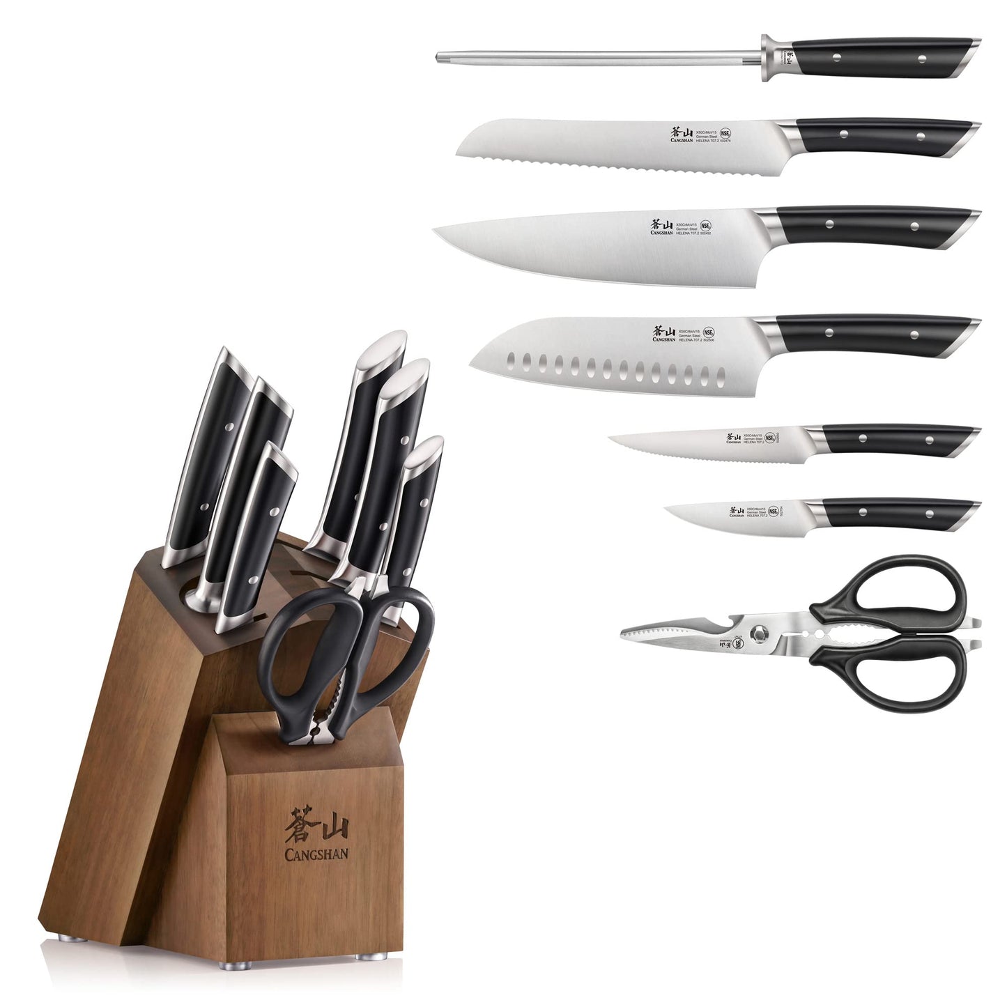 Cangshan HELENA Series German Steel Forged Knife Block Set (8-Piece, Black)