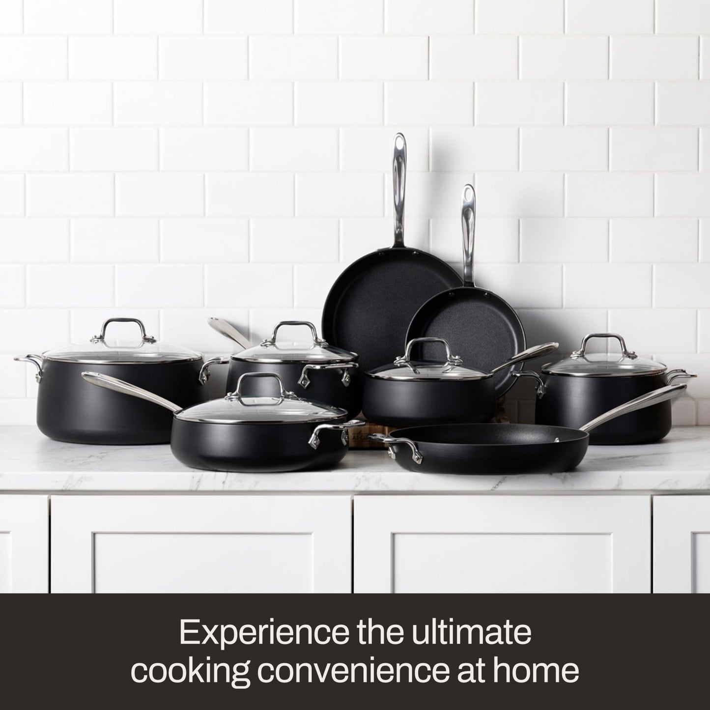 All-Clad HA1 Expert Hard Anodized Nonstick Cookware Set (10 Piece) Pots, Frying Pans, Dishwasher-Safe, Oven-Safe Up to 500°F Compatible with All Stovetops (Gas, Electric & Induction) - Black