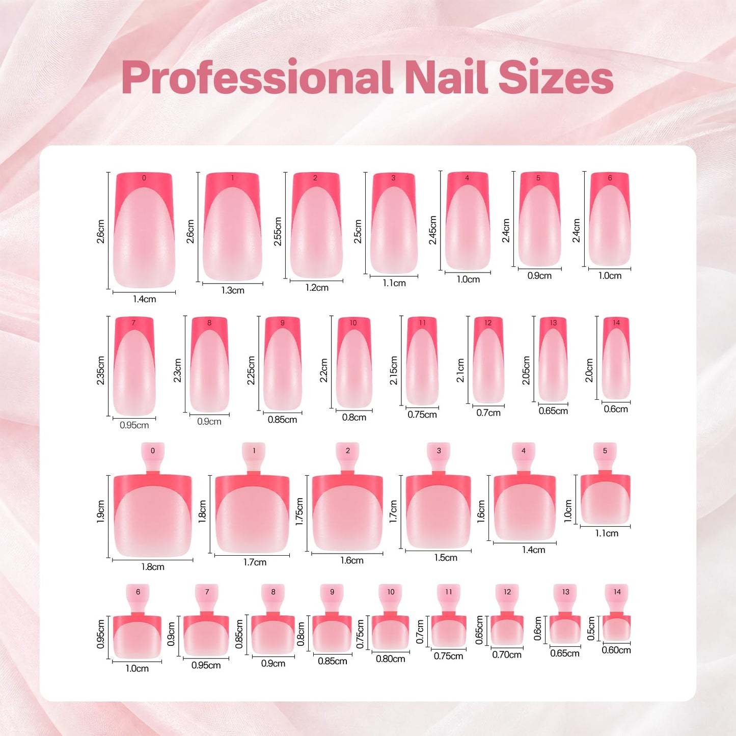 SIUSIO 60Pcs Magenta French Tip Press on Nails Toenails Set, Medium Square Pink French Fake Nail Short False Acrylic Toe Nail Press ons Full Cover Salon Nail Art French Manicure Kit for Women