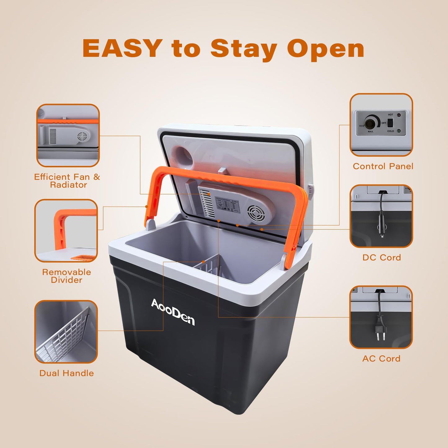 AooDen Upgrade 27 Quart (25Liter) Electric Car Cooler and Warmer with New Removable lid Design, Thermoelectric Iceless Cooler for Travel, Camping, Vehicles, Truck, Home - 12V DC and 120V