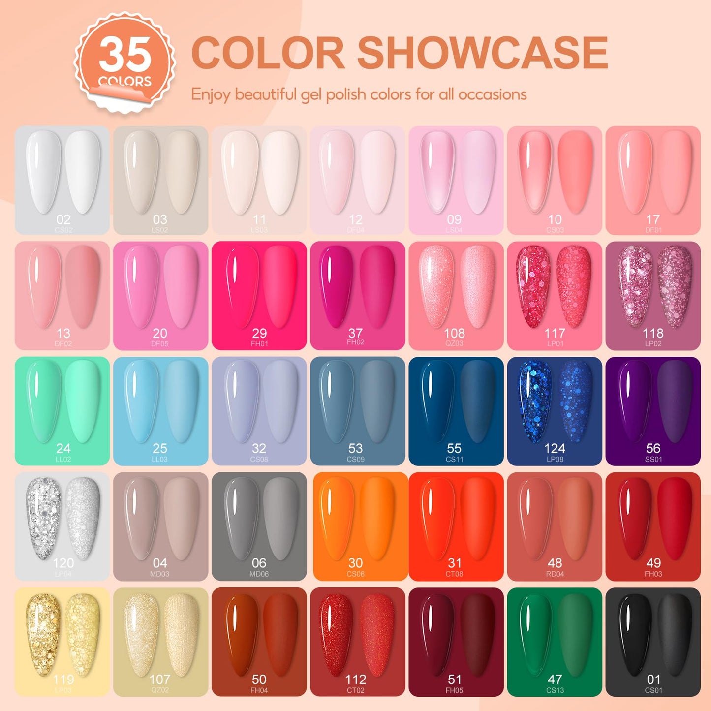 COSCELIA 66pcs Gel Nail Polish Kit with U V light and Drill 35 Colors Spring Gel Polish Set 5pcs Top Base Coat Nail Art Starter French Gel Manicure Kit Gifts for Women Girls