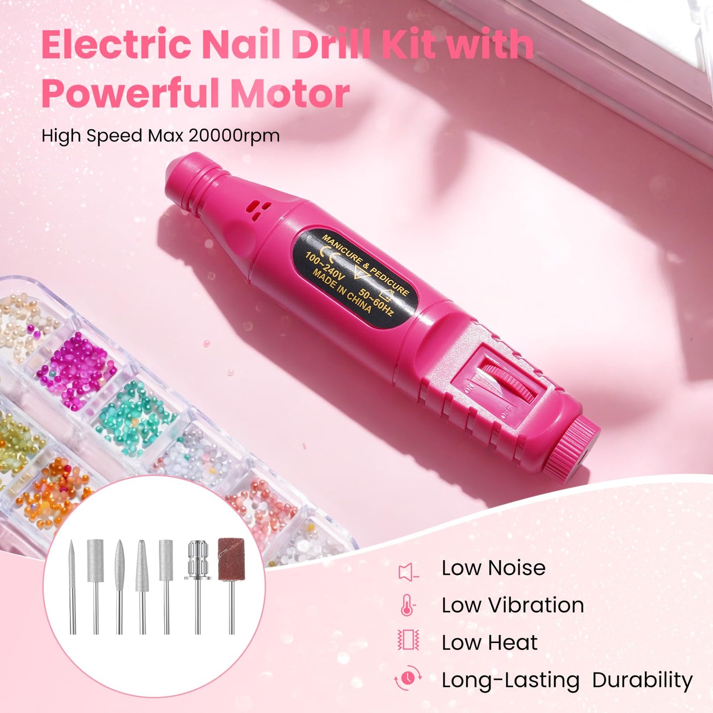 Nail Kit for Beginners with Everything: Professional Acrylic Powder Liquid Set with Drill U V Light Practice Finger in Cosmetic Bag for Women Salon Home (Double-Layer Pink)