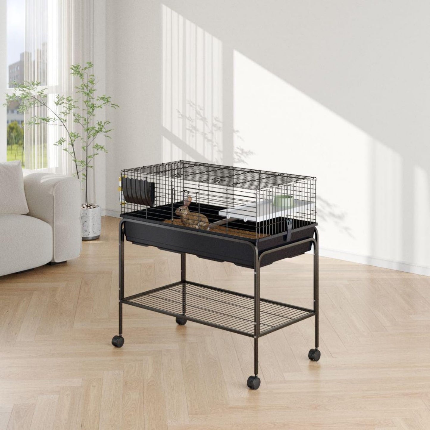 GarveeLife 3Pcs Guinea Pig Cage Kit, Hamster Cage with Storage Shelf, Rolling Rabbit Cage with Fooder, Water Bottle, Hay Feeder, Perfect for Hamster, Chinchilla, Gerbil, Hedgehog,