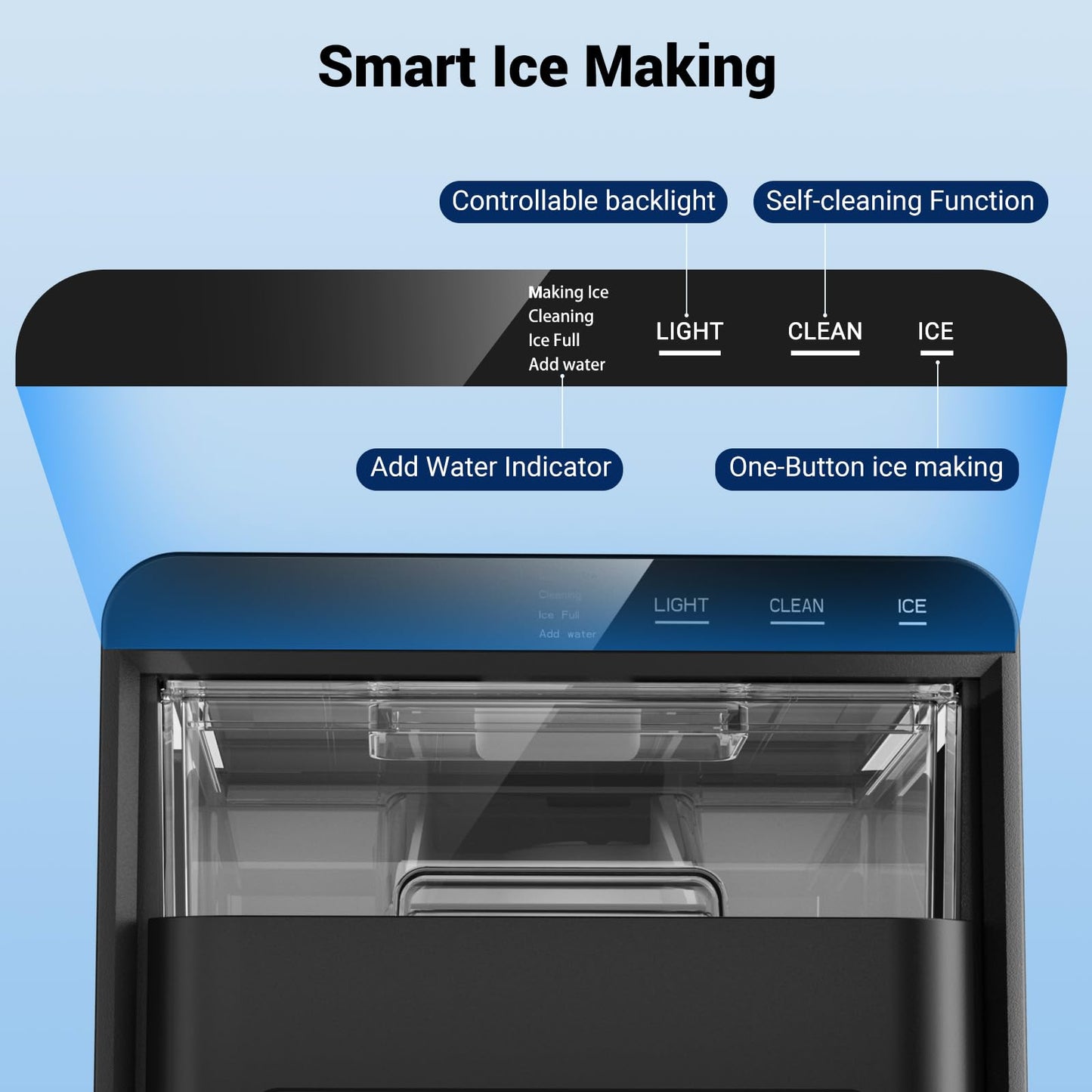 Nugget Ice Maker, 44lbs/24h Ice Makers Countertop, Soft Ice Ready in 5-10Mins Pebble Ice Maker, Self-Cleaning Pellet Ice Maker for Home, Kitchen, Office, Party