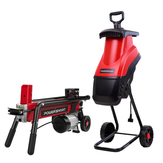 PowerSmart Electric Log Splitter & Wood Chipper 2-in-1 Bundle: 7-Ton Hydraulic Splitter for 20" Logs & 15-Amp Chipper for 1.77" Branches, Perfect Combo for Yard Cleanup & Firewood Making