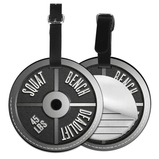 Luggage Tag Barbell Plate Squat Bench Deadlift Weight, Pu Leather Bag Travel Suitcases Id Identifier Baggage Label for Women Men Boys Girls