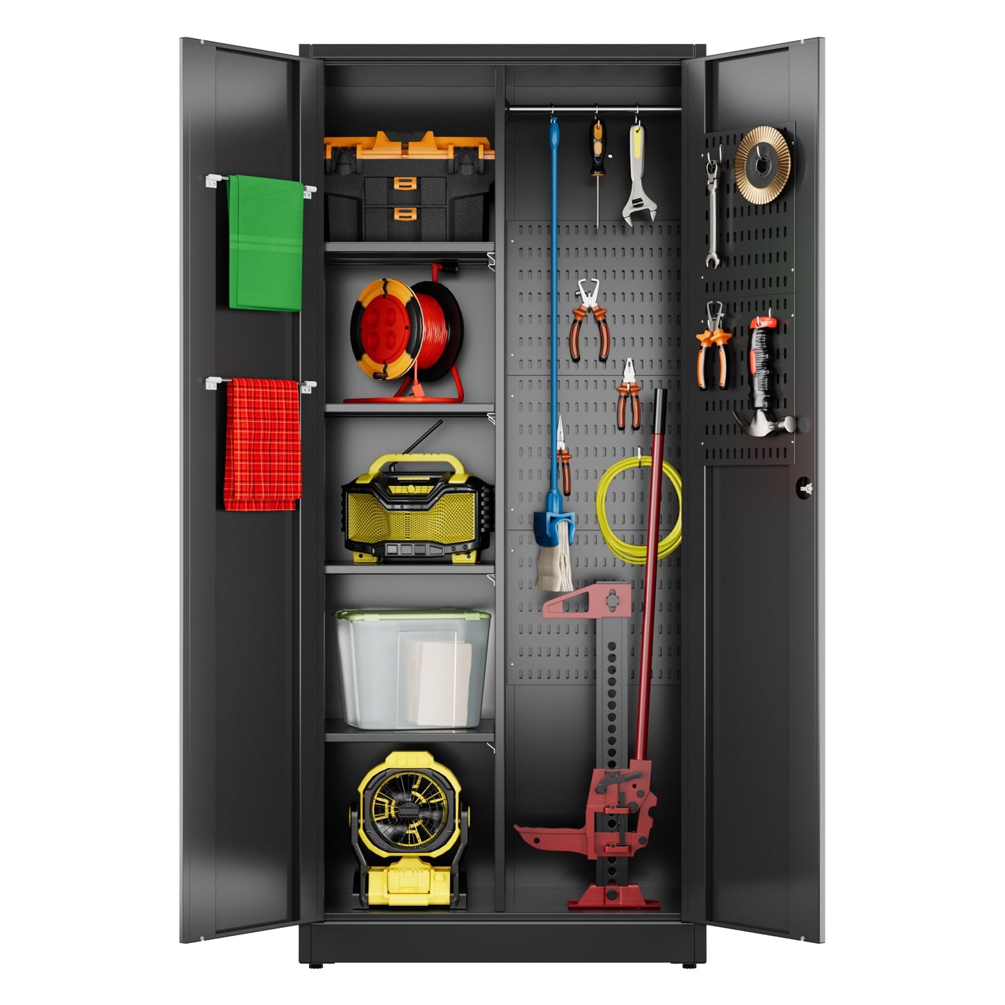 winbingon 61.61" H Metal Broom Closet Storage Cabinets with Pegboards and Hooks,Utility Closet Storage Cabinet with Hanging Rod and Adjustable Shelves for Garage,Laundry Room,Utility Room,Warehouse
