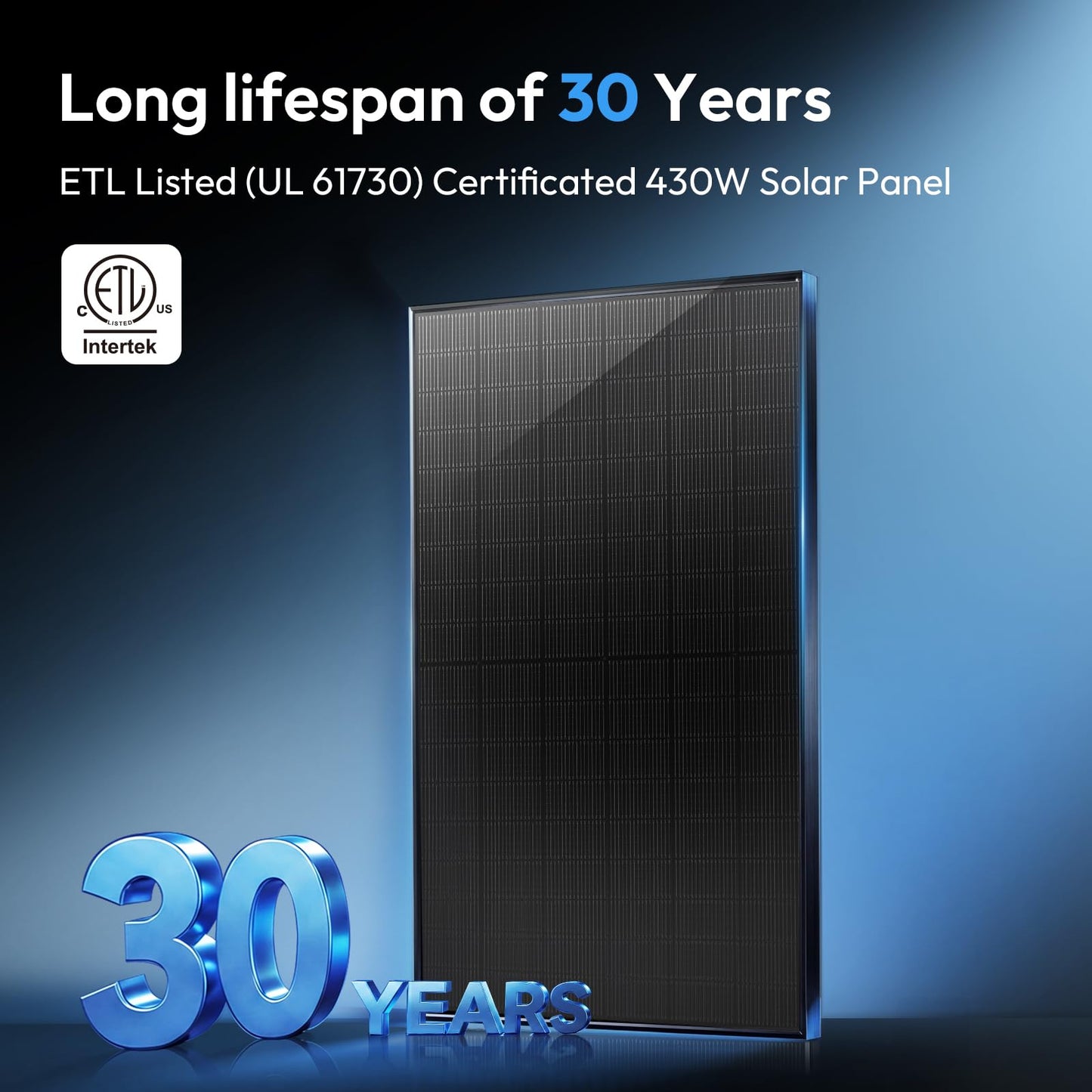 430W Bifacial Solar Panels,UL61730 Certified 24V High Efficiency Solar Panel with A+ Grade Solar Cells for Residential Farm Garden Off Grid Home