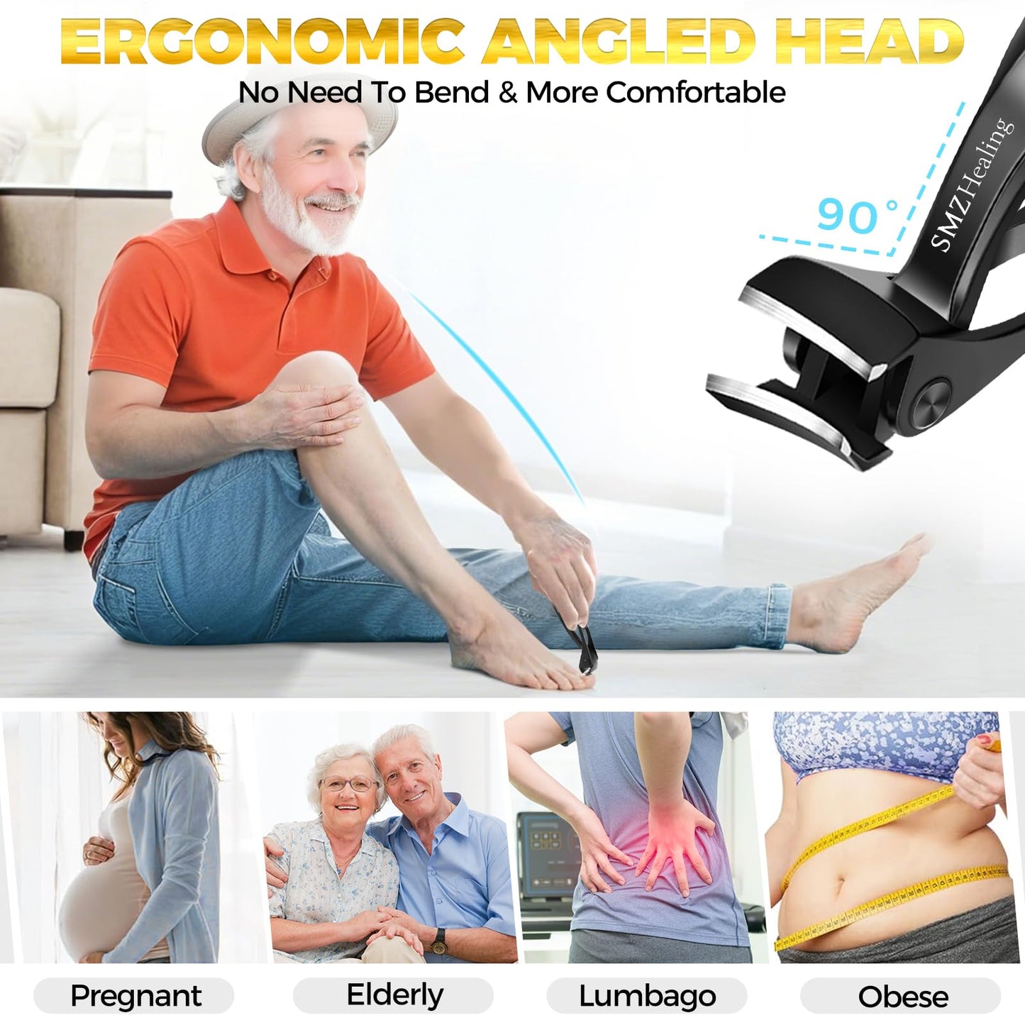 Toenail Clippers for Seniors Thick Toenails, 2026 Angled Head Heavy Duty Large Toe Nail Clippers for Men, Very Sharp Slanted Curved Blade Toenail Clippers 4PCS Set