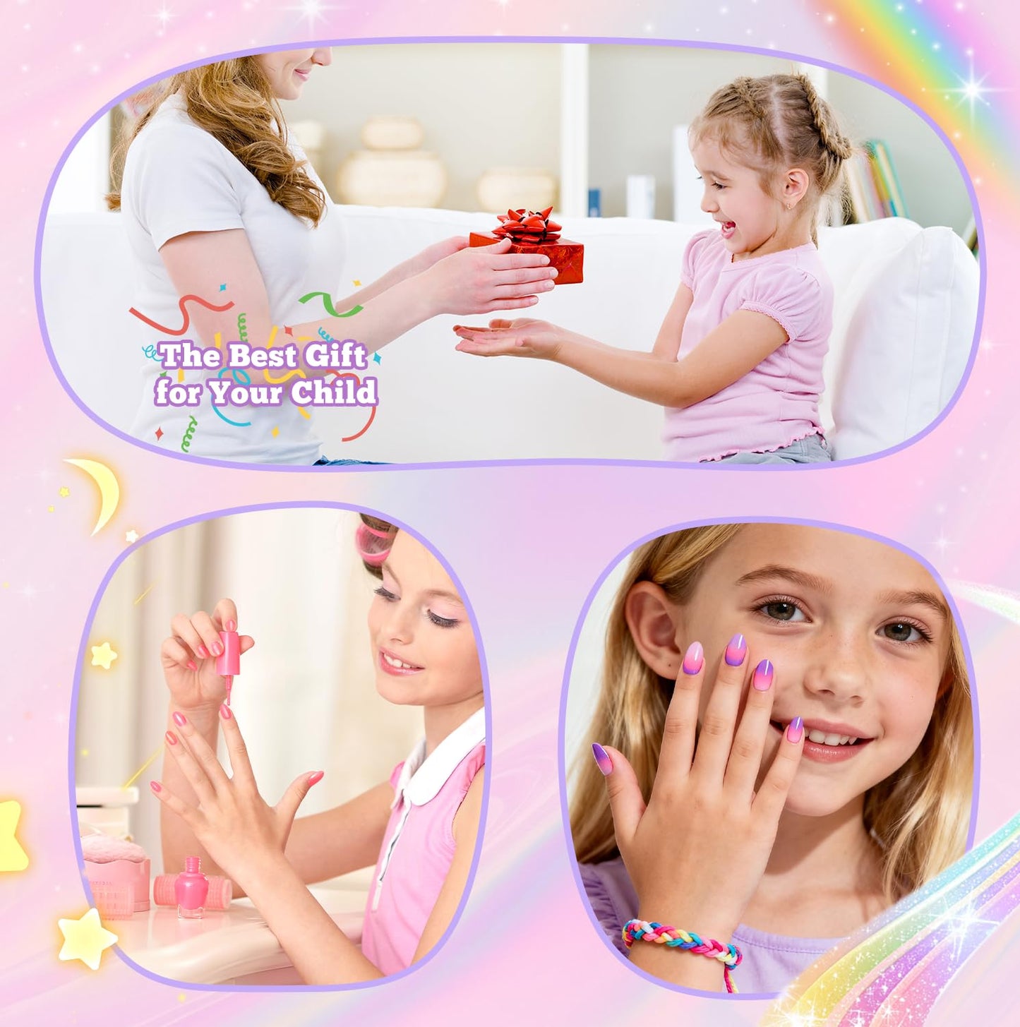 krofaue 240Pcs Almond Kids Nail Tips - 12 Sizes Soft Gel Extra Short Press on Nails for Children Girls Clear Almond Fake Nails for DIY Manicure (9-12 years old)